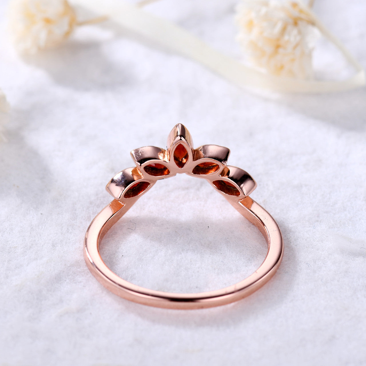 Rose Gold Marquise Shaped Garnet Wedding Band - Curved Matching Engagement Ring for Women, Perfect for Bridal Sets, Anniversary Gifts & Romantic Occasions