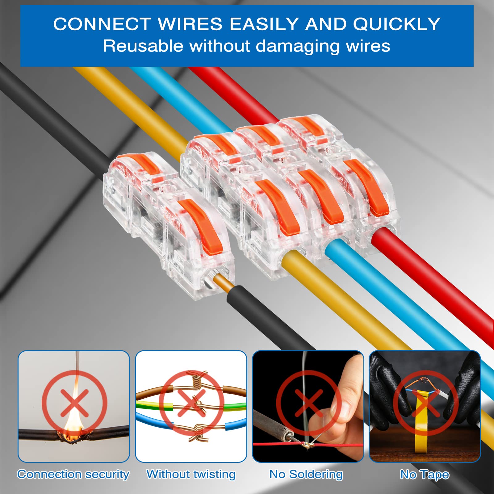 Zhengmy 100-Piece Lever Wire Connectors Kit - Compact Splicing Terminal Blocks for 28-12 AWG Wires (Orange) - Ideal for Home Electrical Projects, DIY Wiring, and Automotive Repairs