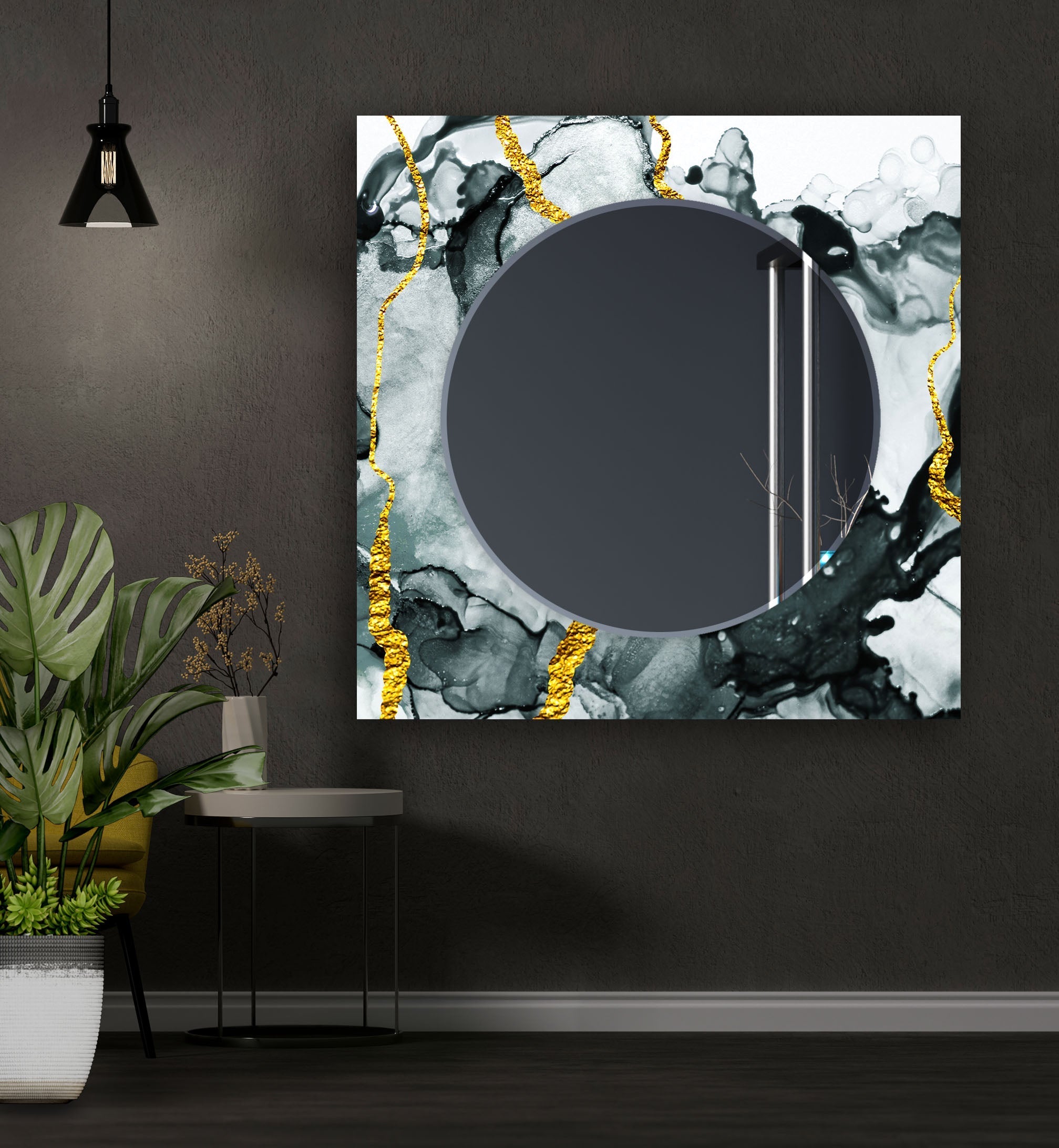 Elegant Black & Silver Golden Wall Mirror - Modern Home Decor for Living Room, Bedroom, or Entryway - Perfect for Enhancing Space & Style