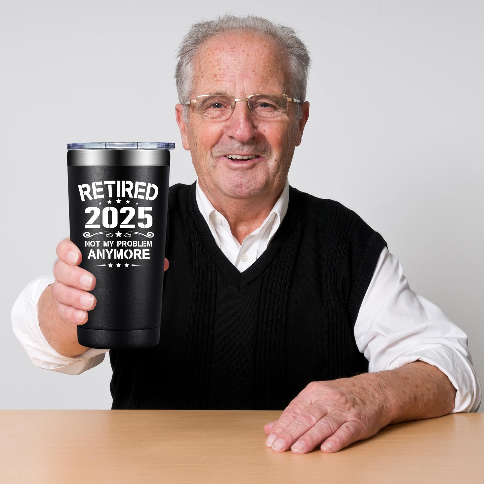 2025 Funny Retirement Gifts for Men - 20oz Insulated Tumbler with 'Not My Problem Anymore' Design - Perfect for Dad, Coworkers, Teachers & Doctors - Great for Office, Home & Travel Use