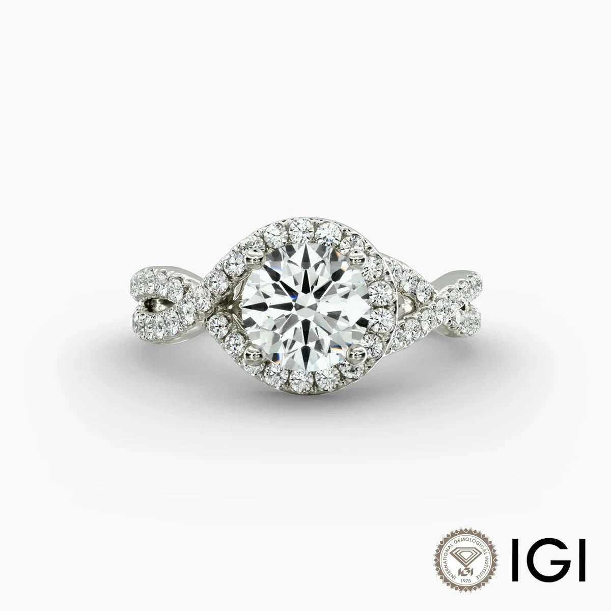 Romantic Twisted Halo Diamond Engagement Ring | 18K White Gold Pavé Lab-Grown Diamond Eternity Wedding Band for Women | Perfect for Proposals, Anniversaries & Bridal Jewelry