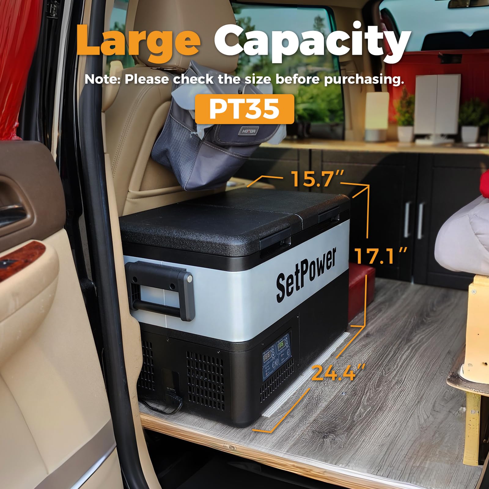 Setpower PT35 35L (37 Quart) Dual Zone Portable Car Refrigerator Freezer - 12V Electric Cooler for Camping, RV, Truck, Travel & Home Use - Temperature Range 0℉ to 50℉ - Perfect for Road Trips, Picnics & Outdoor Adventures