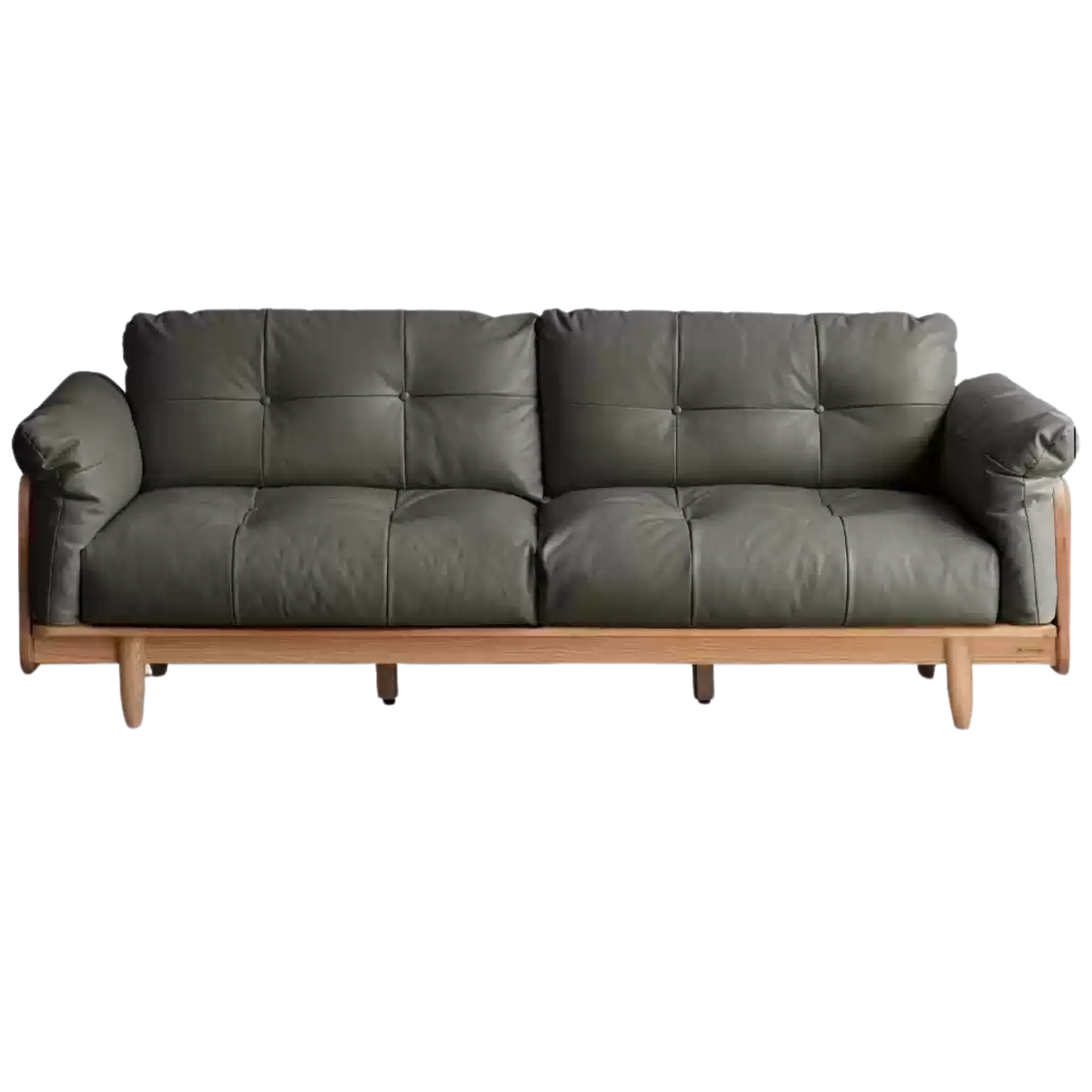 Premium Oak Solid Wood Genuine Leather Fabric Sofa - Modern Living Room Furniture for Home & Office - Comfortable Seating for Relaxation & Entertainment