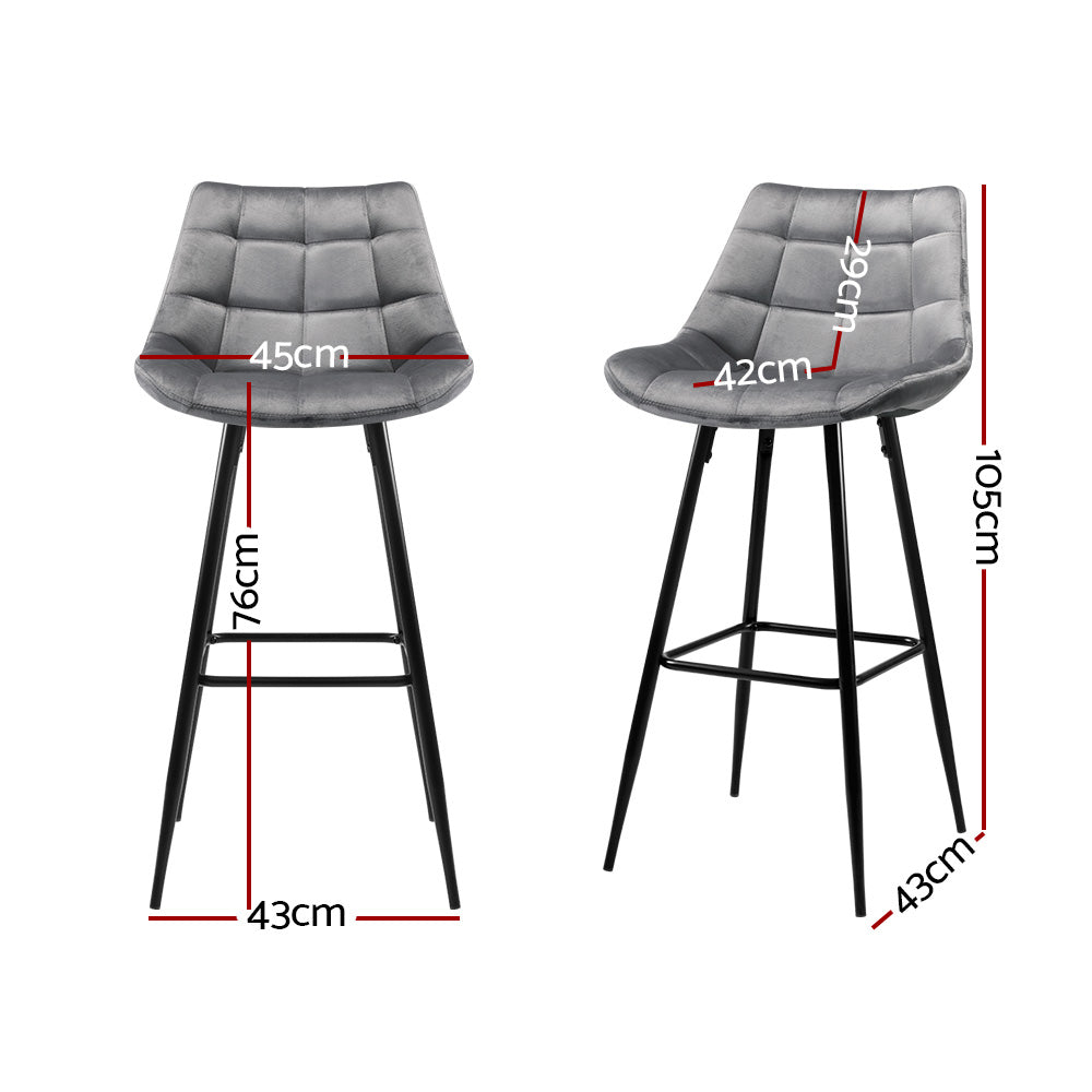 2-Pack Grey Velvet Bar Stools - Modern Kitchen Counter Stools for Dining Room, Bar, or Breakfast Nook - Comfortable & Stylish Seating Solution