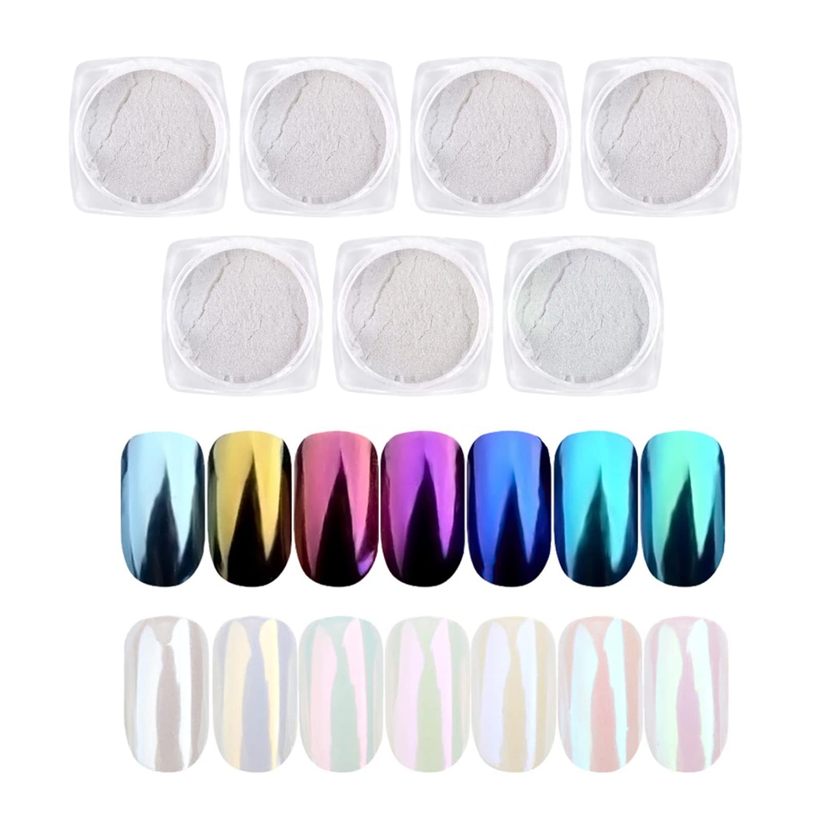 7 Jars Chrome Nail Powder - Holographic Mirror Effect Nail Glitter for Gel Polish, Nail Art Pigment & Decoration | Perfect for Manicures, Nail Extensions & DIY Nail Designs