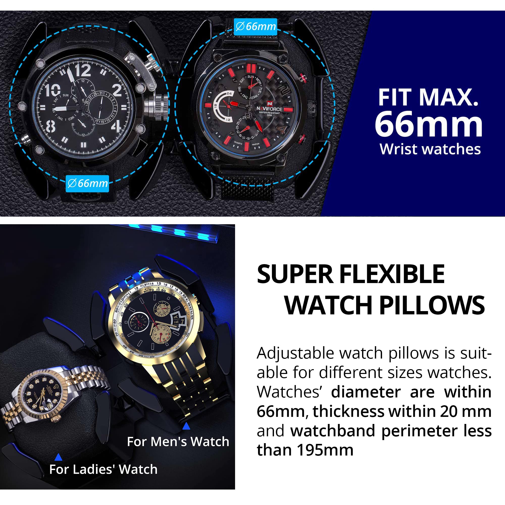 Luxury Double Watch Winder for Rolex & Automatic Watches - Ultra Quiet Motor, Blue LED Display, Adjustable Watch Pillows | AC/Battery Powered | Perfect for Travel, Storage & Watch Collection Display