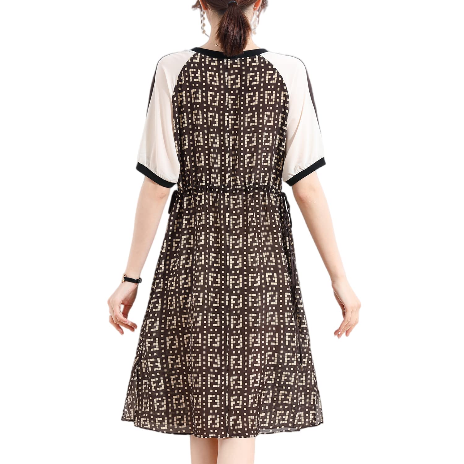 Women's 100% Silk Patchwork Dress - Crew Neck Casual Beach Dress for School, Party & Summer Outings | Perfect for Beach Vacations, Date Nights & Casual Wear