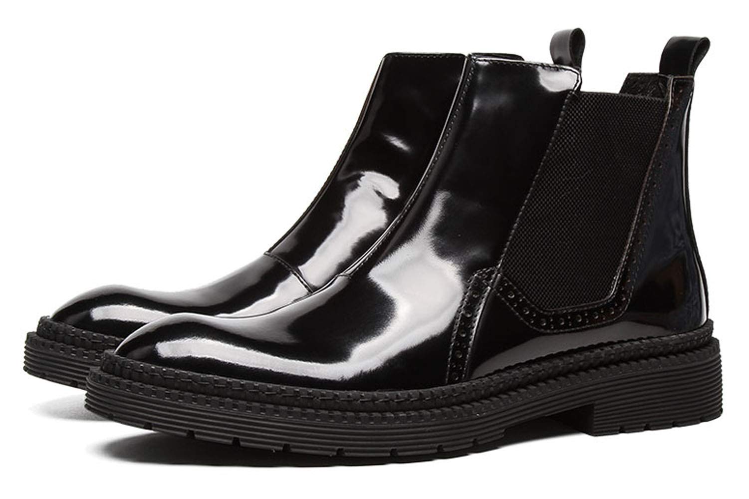Santimon Men's Casual Chelsea Boots - Patent Leather Elastic Ankle Dress Boots for Men (Black/Brown) | Comfortable & Stylish Footwear for Work, Dating & Night Out