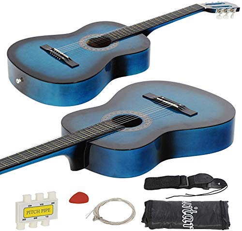 Smartxchoices 38 Inch Acoustic Guitar for Beginners - 6 String Right-Handed Guitar with Gig Bag, Strap, Pitch Pipe, Extra Strings & Pick - Ideal for Kids, Students & Youths (Blue) - Perfect for Learning, Practice & Home Performances