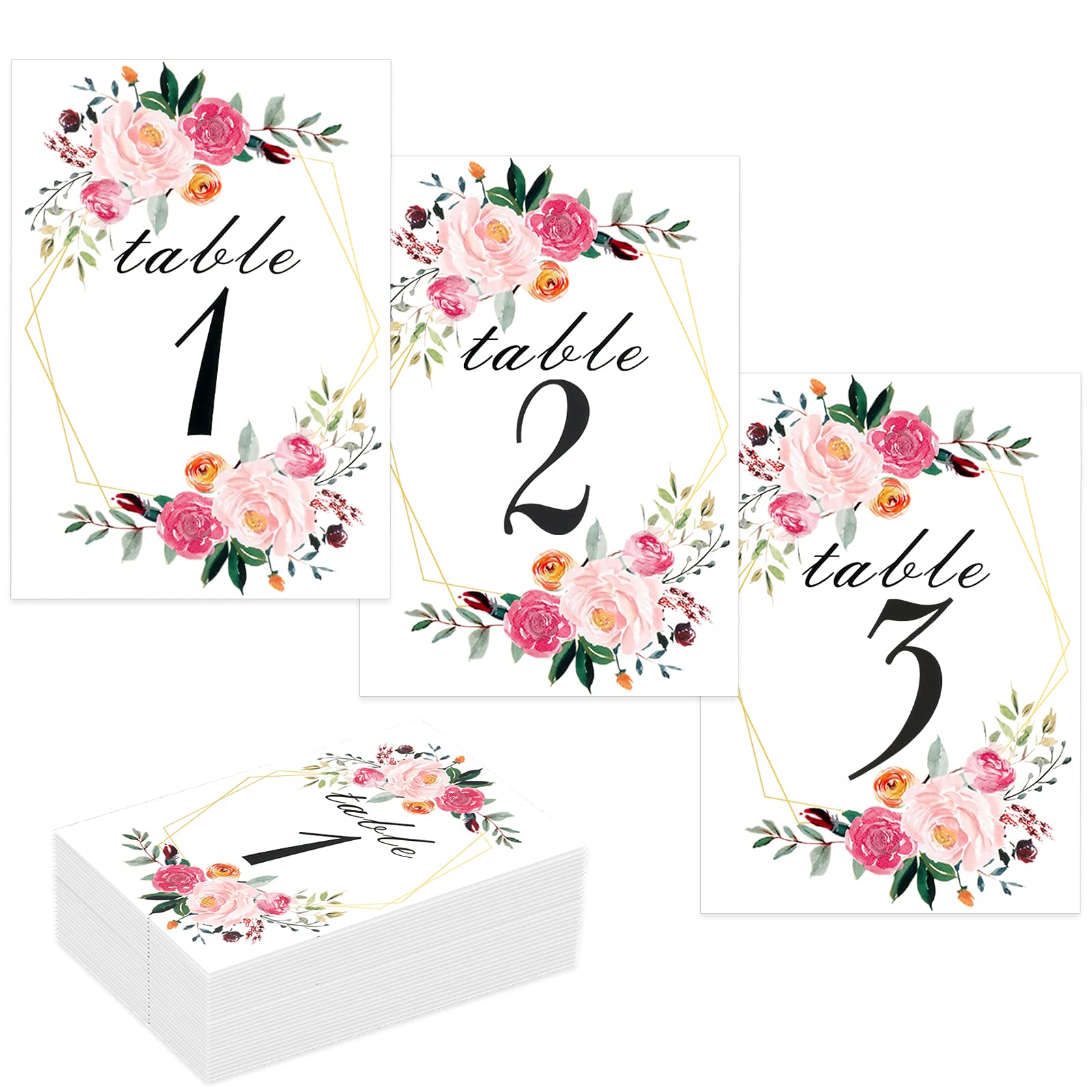 Floral Table Number Cards 1-26 | Geometric Wedding Table Numbers - Double Sided 4x6 Cardstock for Receptions, Parties & Baby Showers | Perfect for Wedding Decor, Special Events & Table Setting Arrangements