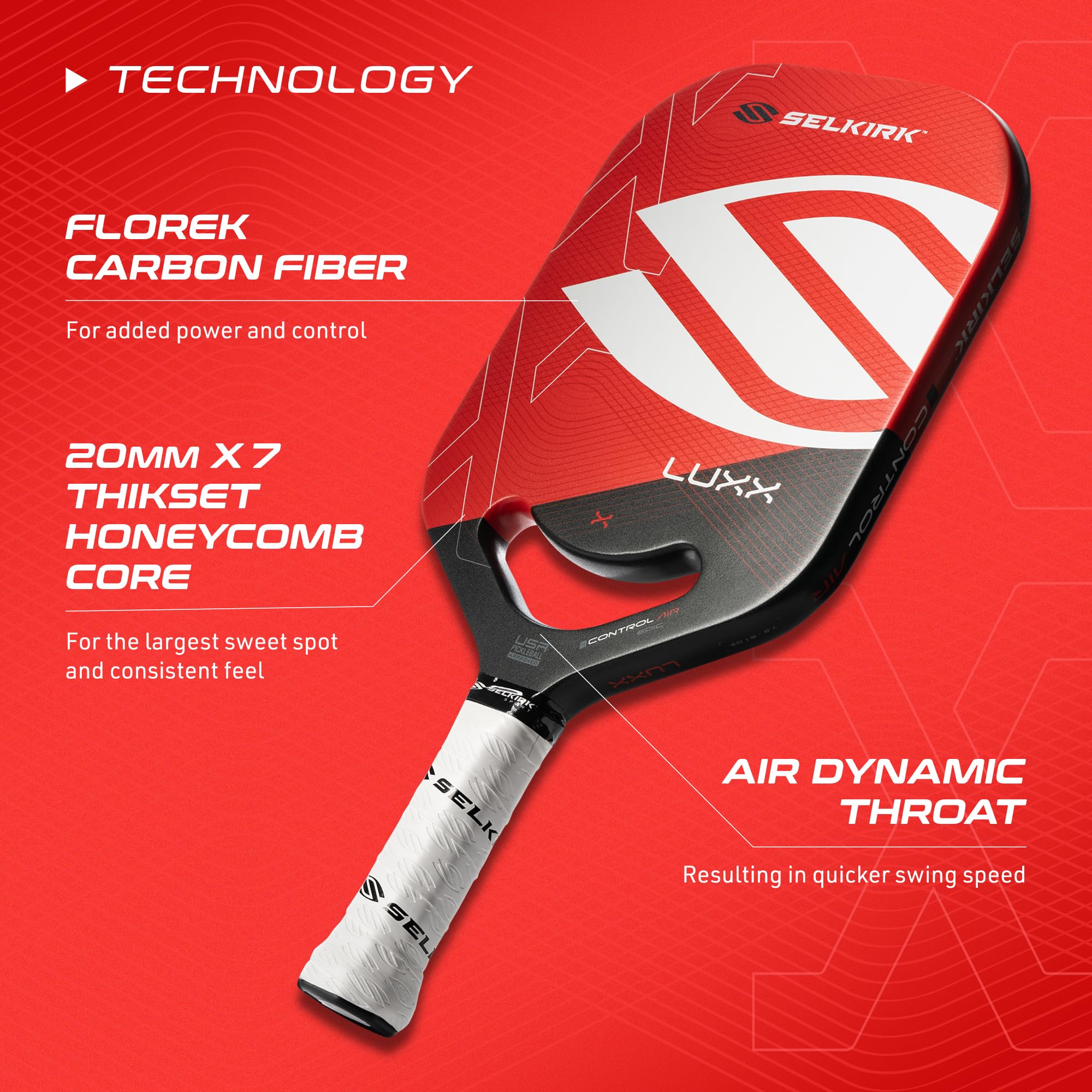2024 Selkirk LUXX Control Pickleball Paddle - Premium Florek Carbon Fiber Surface with Polypropylene X7 Core for Enhanced Power & Precision | Perfect for Competitive Play & Recreational Pickleball Games