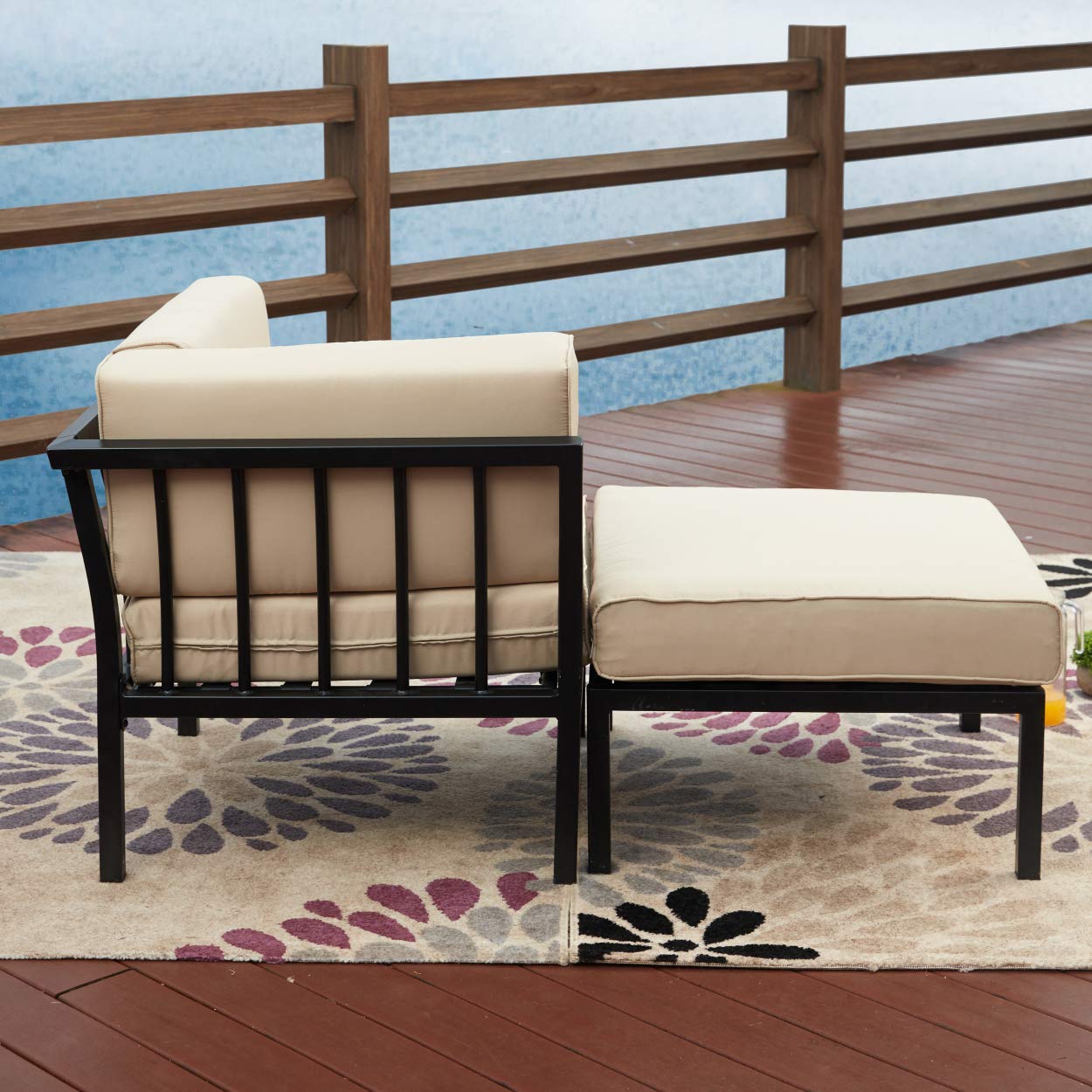 LOKATSE HOME 2-Piece Outdoor Patio Furniture Set - Waterproof Wicker Conversation Chairs with Corner Sofa & Ottoman, Khaki - Perfect for Garden, Poolside & Backyard Relaxation