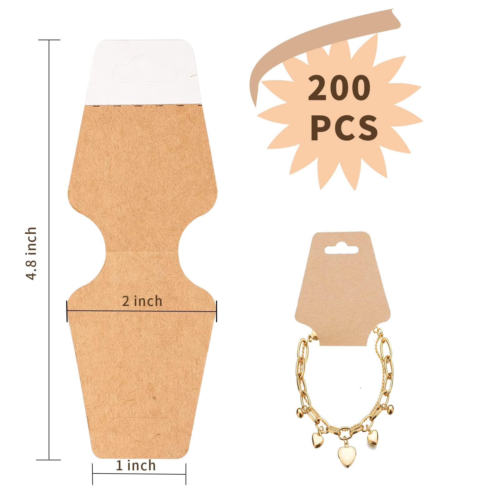 200 Pcs Kraft Paper Necklace Display Cards with Adhesive - Thick Jewelry Display Cards for Bracelets & Keychains - Perfect for Retail Stores, Craft Shows & Online Jewelry Businesses