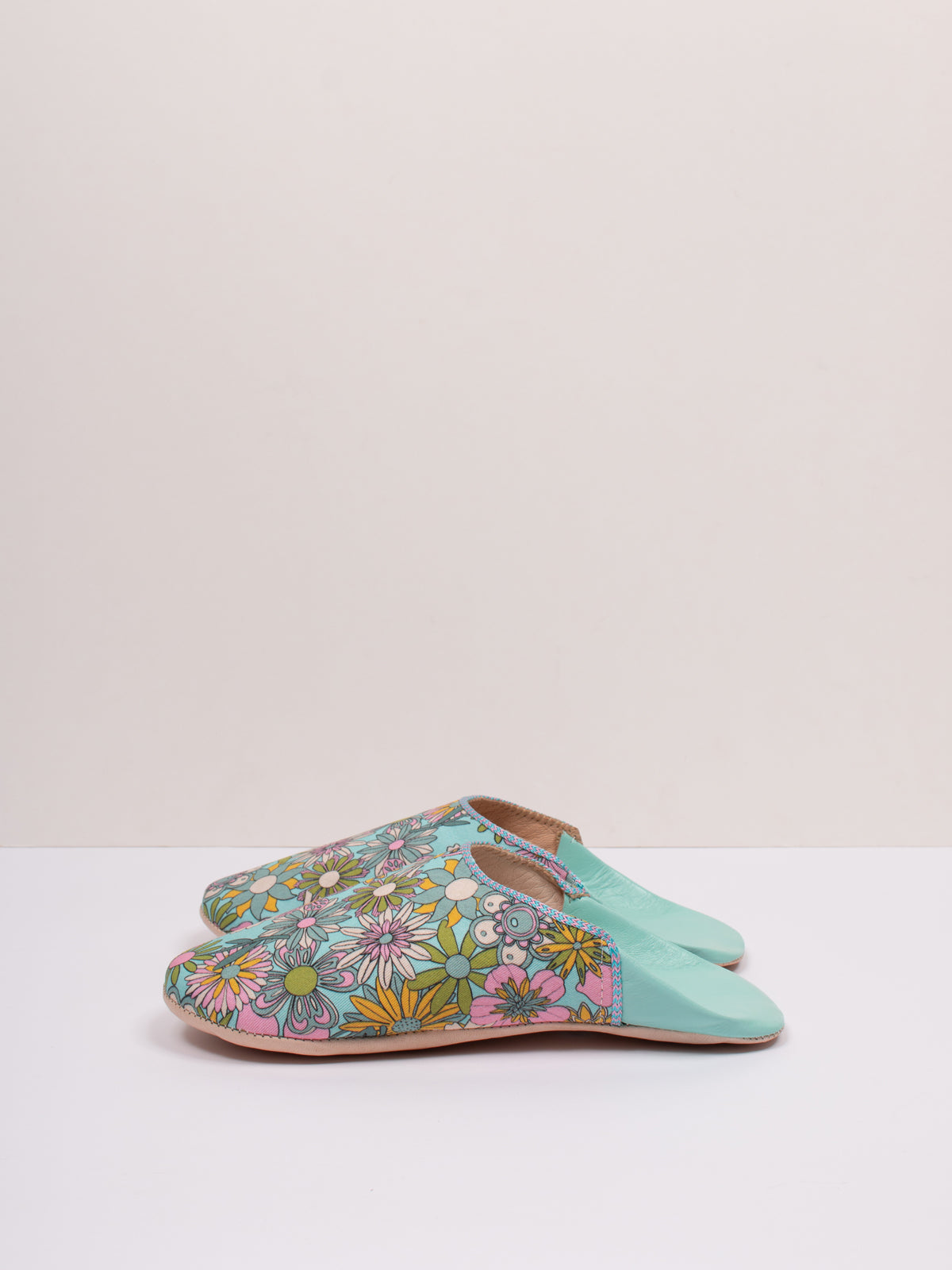 Margot Floral Babouche Slippers for Women - Soft Duck Egg Blue Moroccan Style House Shoes | Perfect for Home, Lounge & Indoor Comfort