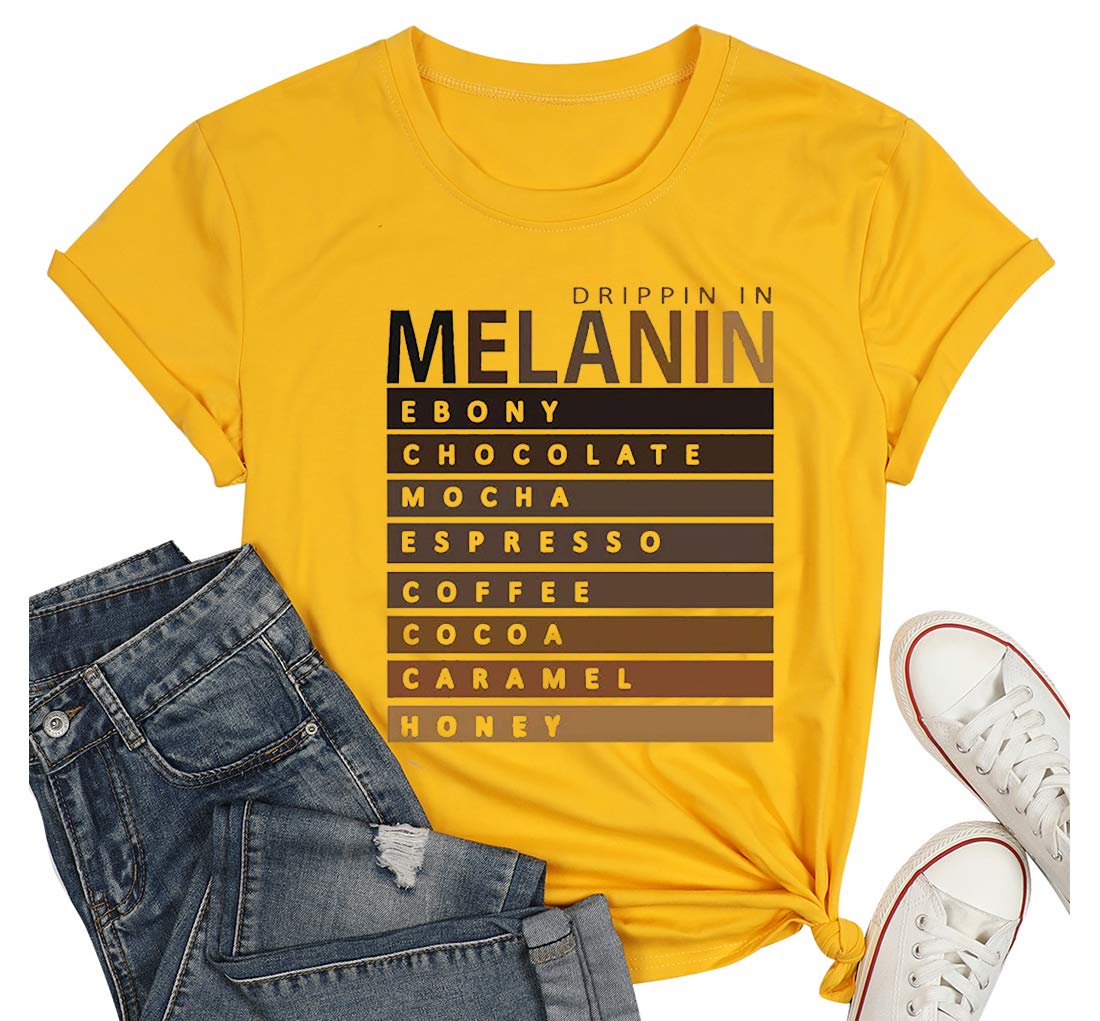 Afro Women's Funny Drippin in Melanin T-Shirt - Black Queen Graphic Tee with Letter Print - Short Sleeve Cotton Top for Casual Wear & Black Pride Events