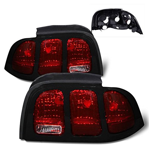 Dark Red Euro Style LED Tail Lights Assembly for Ford Mustang (Pair) - Left Driver & Right Passenger Side Replacement | Perfect for Car Upgrades & Night Driving Safety
