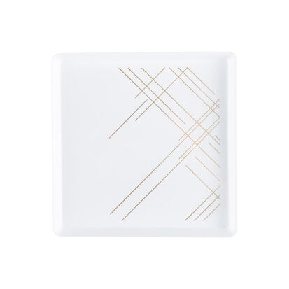 20-Pack White & Gold Geometric Square Plastic Dinnerware Set - 10 Guest Service - Modern Square Edge Plates, Bowls & Cups - Perfect for Parties, Weddings & Outdoor Dining
