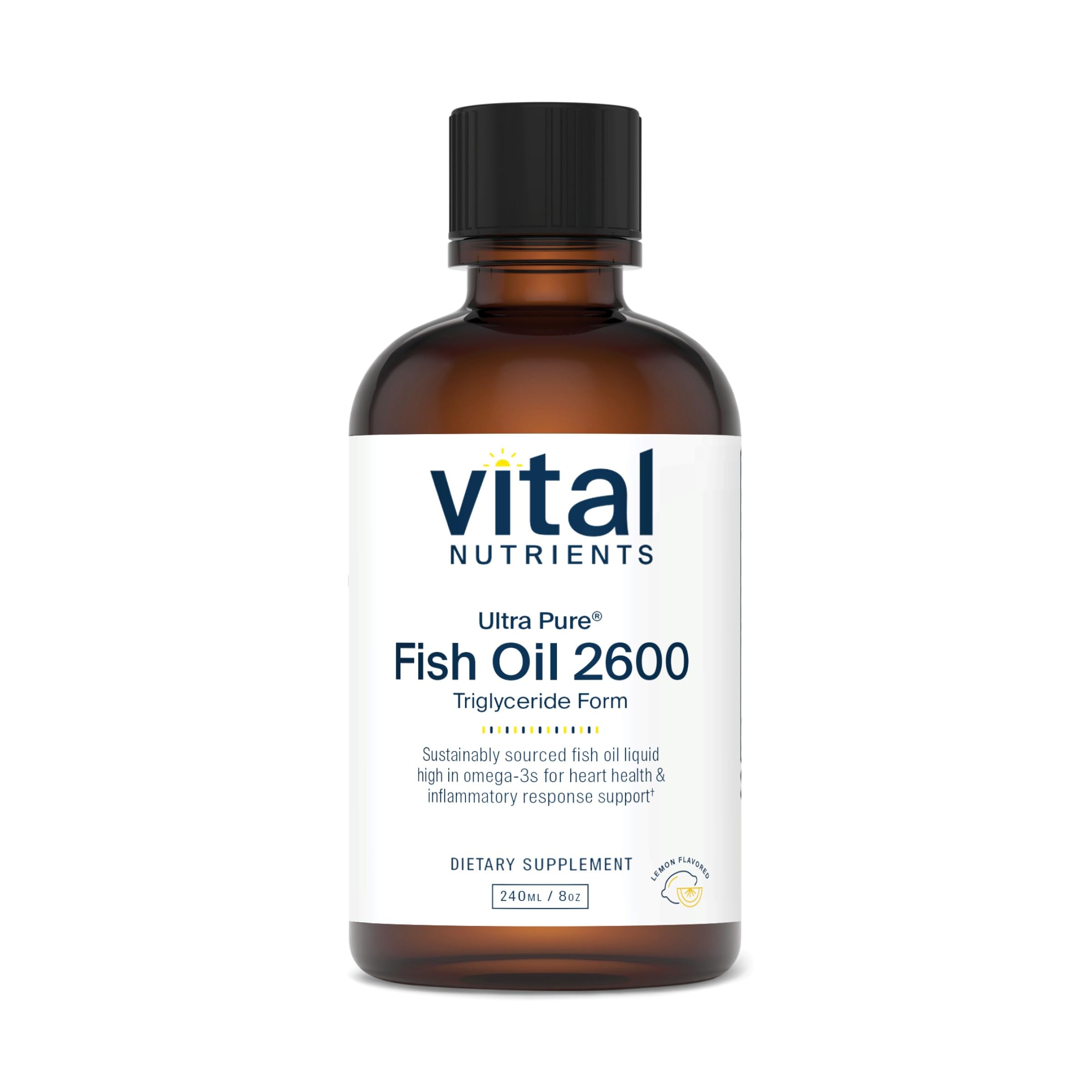 Ultra Pure Pharmaceutical Grade Fish Oil 2600 - High Potency Deep Sea Omega-3 Supplement for Cardiovascular Support - Natural Lemon Flavor - 8 Fl Oz Bottle - Supports Heart Health, Brain Function & Joint Mobility - Perfect for Daily Wellness Routine & Active Lifestyle