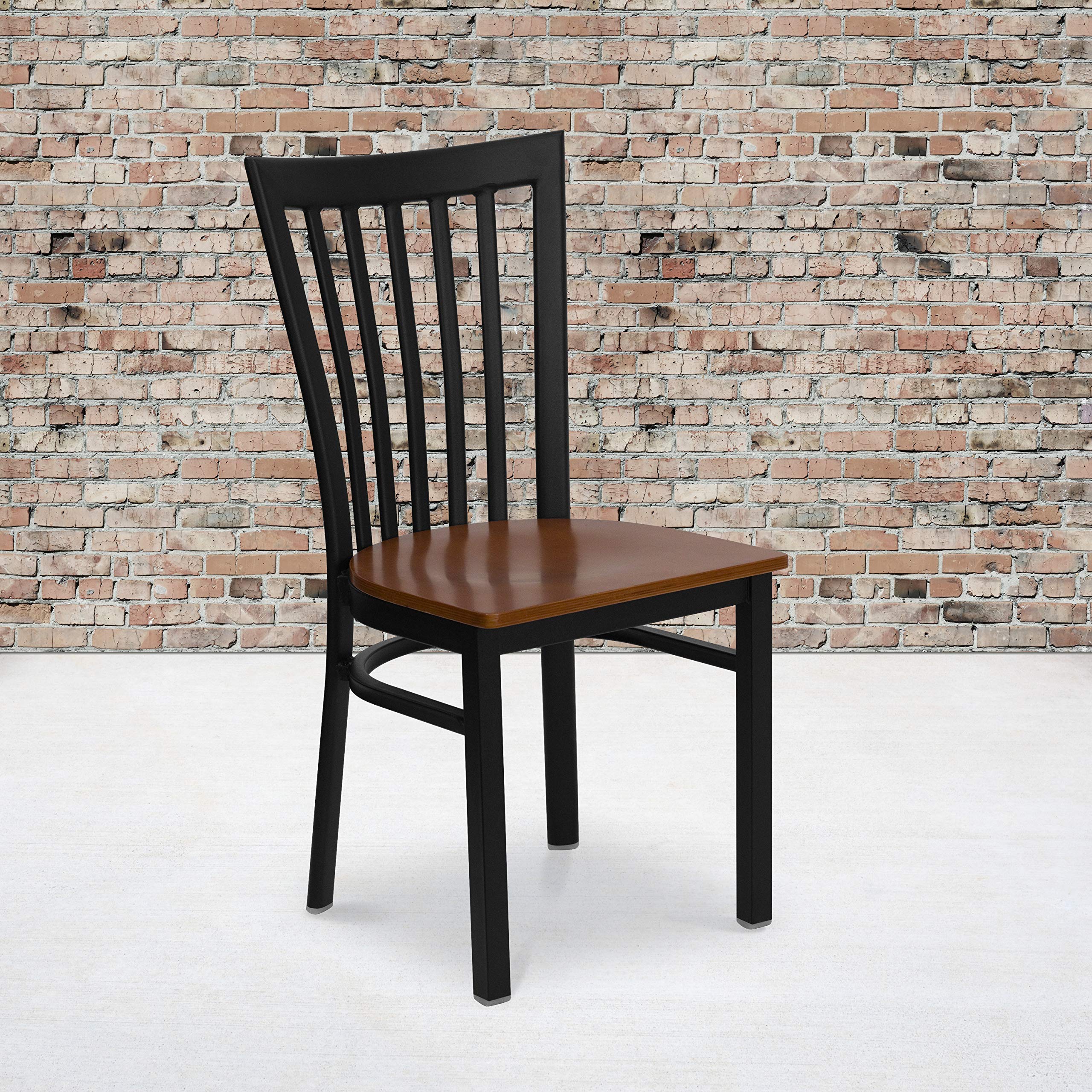 Flash Furniture 2-Pack HERCULES Series Black Metal Restaurant Chairs with Cherry Wood Seats - Heavy Duty Schoolhouse Style Dining Chairs for Cafeteria, Kitchen, or Commercial Use