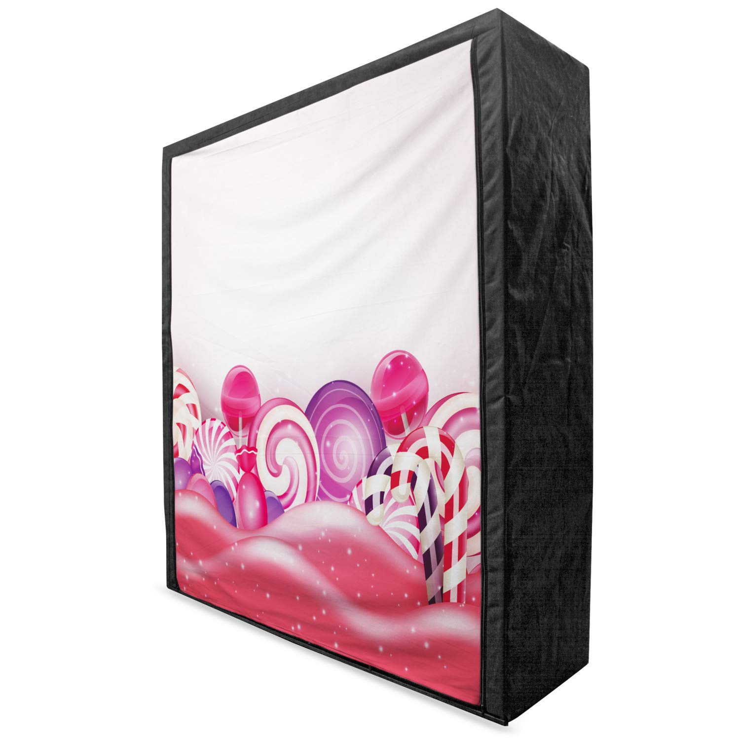 Ambesonne Modern Portable Fabric Wardrobe with Shelves | Rainbow Swirl Lollipop Candy Design | 59