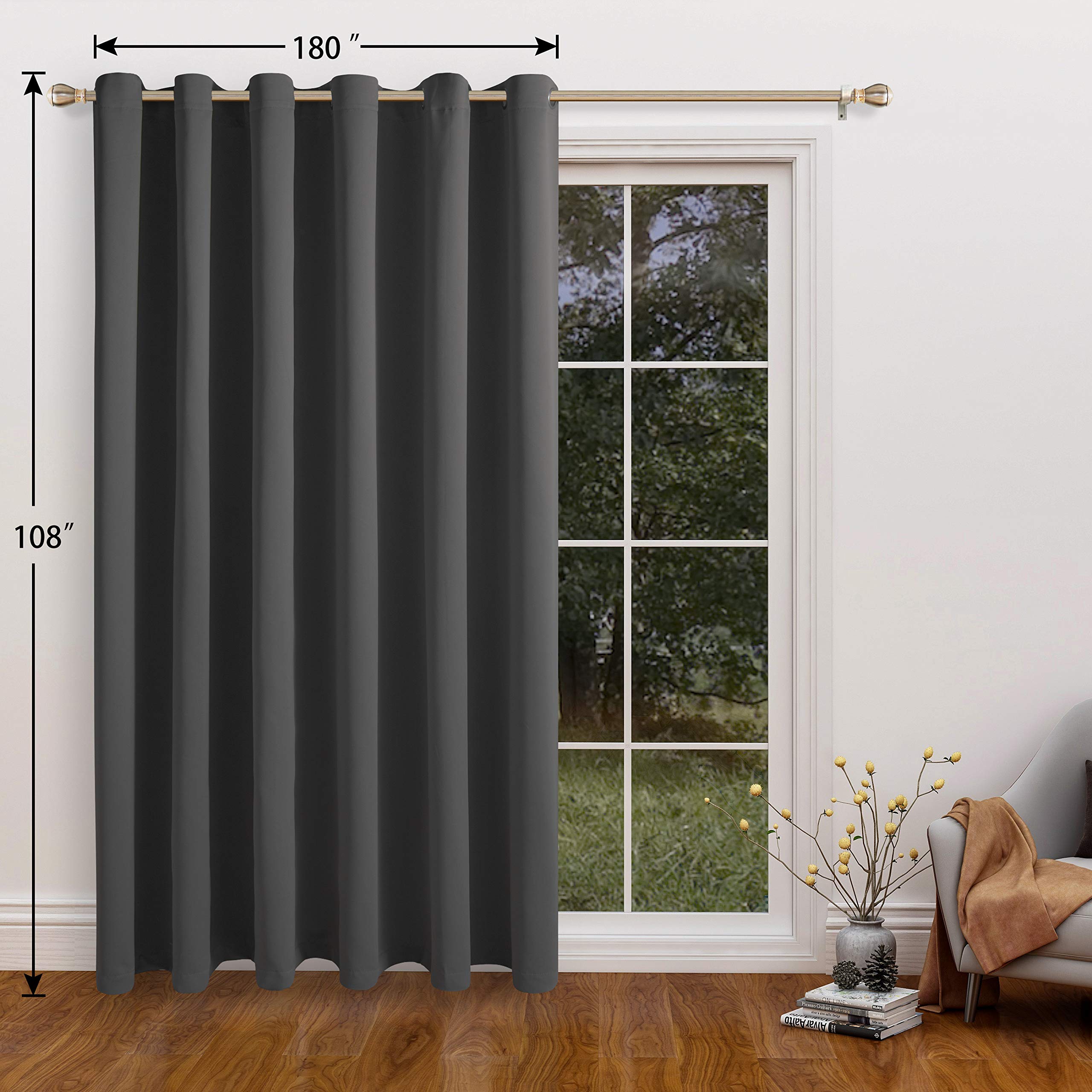 LORDTEX Dark Grey Room Divider Curtains - Soundproof Blackout Privacy Panel for Living Room, Bedroom, Patio Sliding Door - 15ft Wide x 9ft Tall - Perfect for Home Office, Studio, and Room Partitioning
