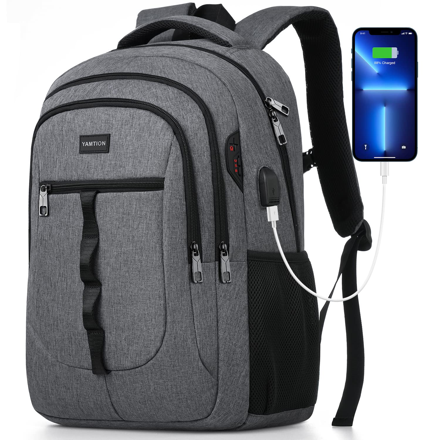 YAMTION 17 Inch Laptop Backpack for Men & Women - USB Charging Port, Water Resistant College Bookbag for Work, Business & Travel - Perfect for Commuting, School & Daily Use