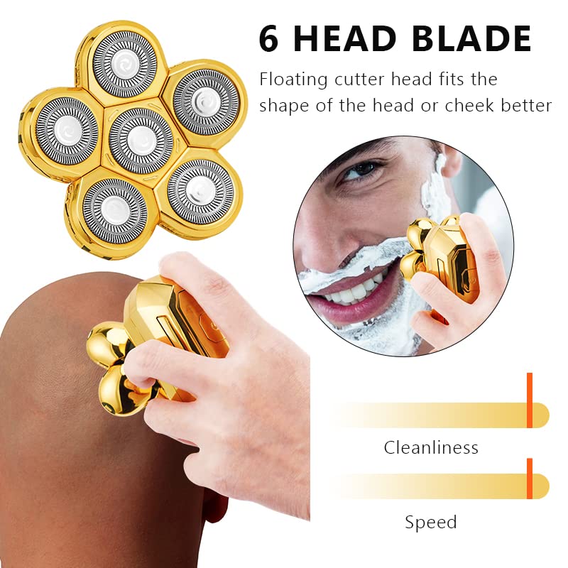 6-in-1 USB Rechargeable Electric Razor for Men - Multifunction Floating Head Shaver with Bald Head Trimmer | Silver Shaving Kit with Travel Case | Perfect for Home, Travel & Daily Grooming