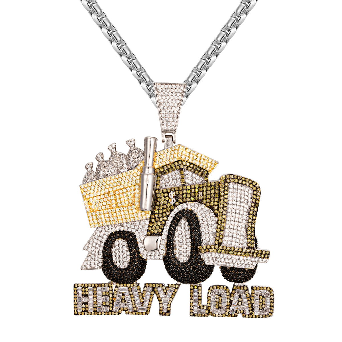 Heavy Duty 3D Icy Hip Hop Silver Truck Money Pendant Necklace - Perfect for Streetwear, Rap Fashion & Urban Jewelry Style