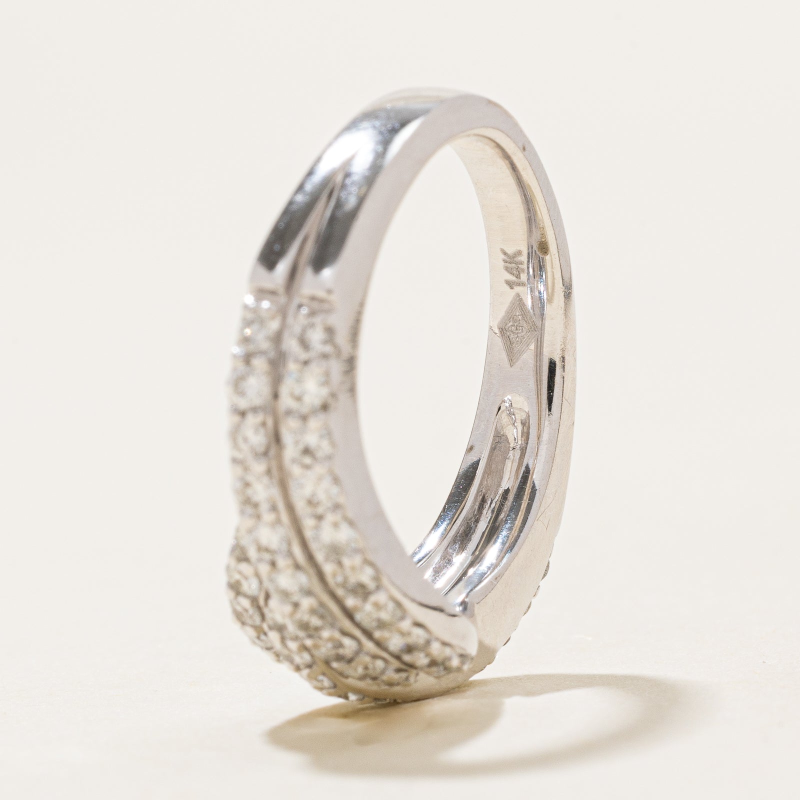 14K White Gold Pave Diamond Crossover Ring - 0.74ctw Total Weight, Size 7.25 - Elegant Bridal Jewelry for Engagement, Wedding & Anniversary Gifts