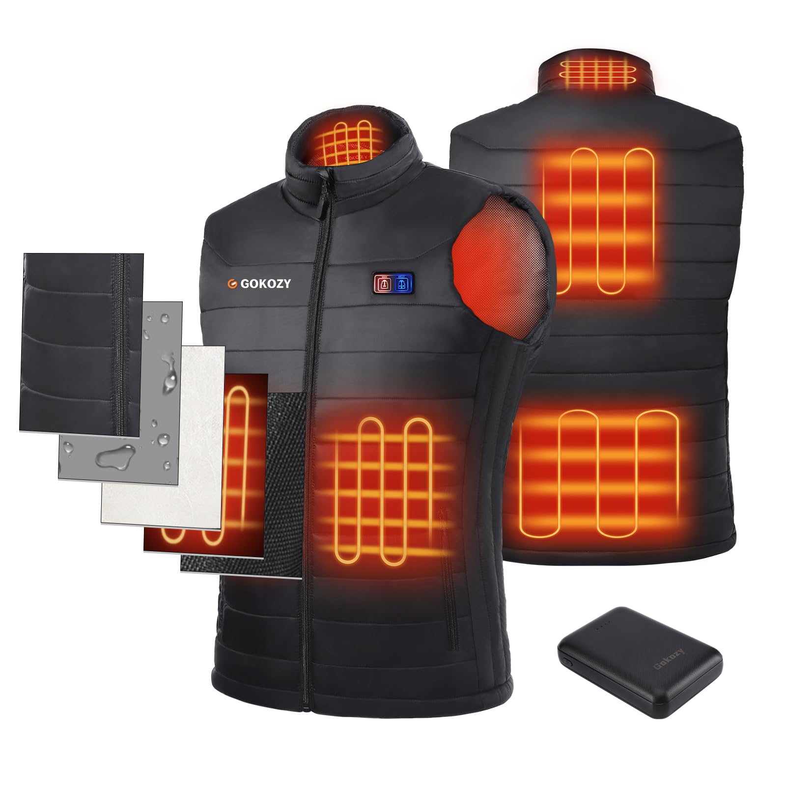 Gokozy Heated Vest for Men with Rechargeable Battery Pack - Lightweight Electric Warming Jacket for Cold Weather - Ideal for Outdoor Activities, Hiking, Hunting & Winter Sports