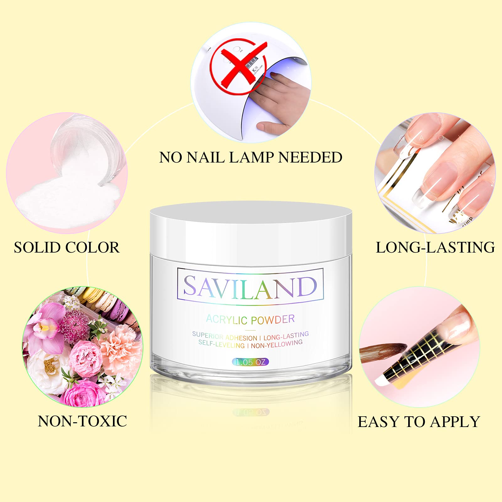 Saviland Clear Acrylic Powder 30g - Professional Nail Extension Powder for Strong & Durable Acrylic Nails | 3D Nail Art Polymer Powder | No UV Lamp Needed | Perfect for Salon, DIY Manicures & Nail Art Designs