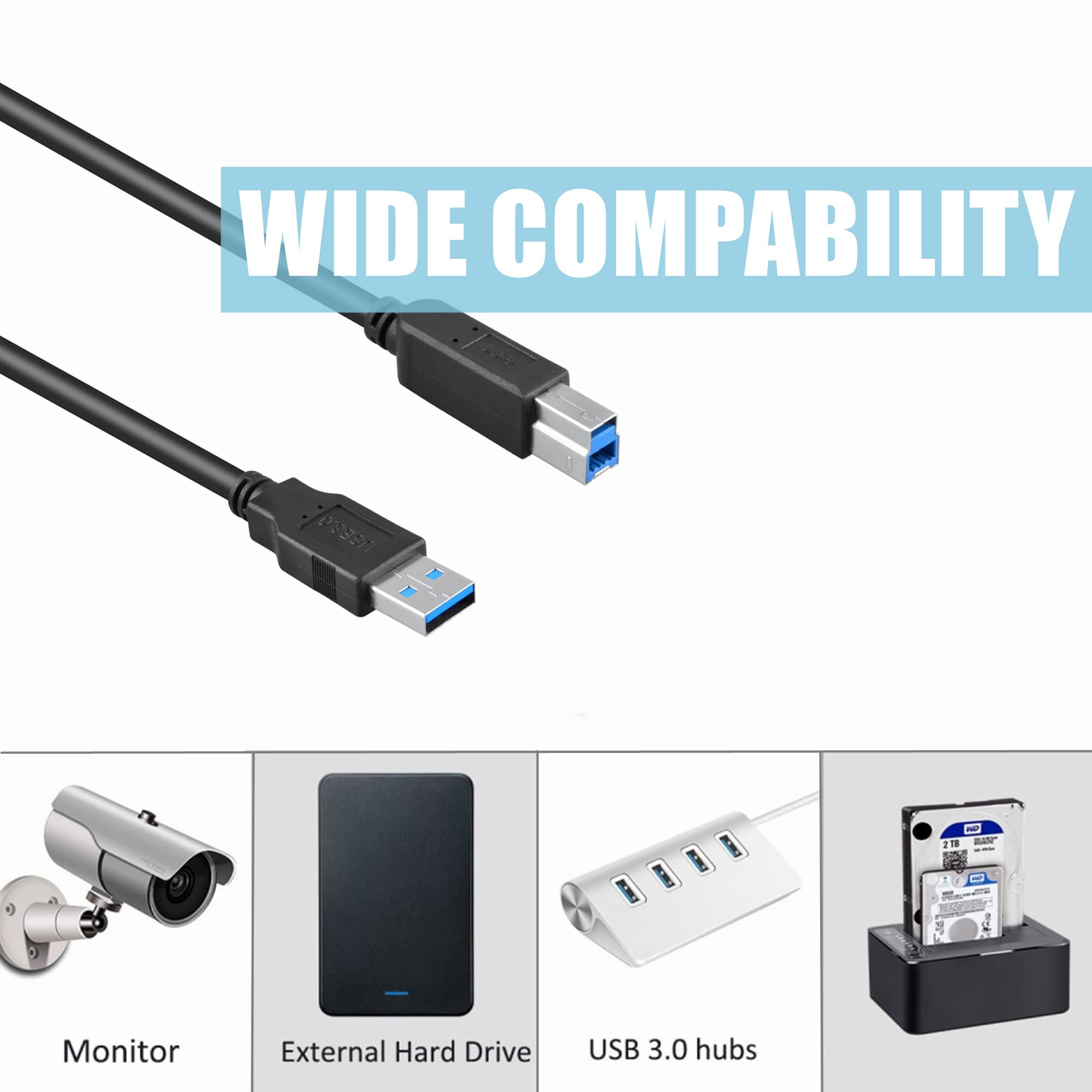 CJP-Geek 6ft USB 3.0 Printer Cable A to B Male Cord - Compatible with Lexmark & Epson Printers - Fast Data Transfer for Home & Office Use