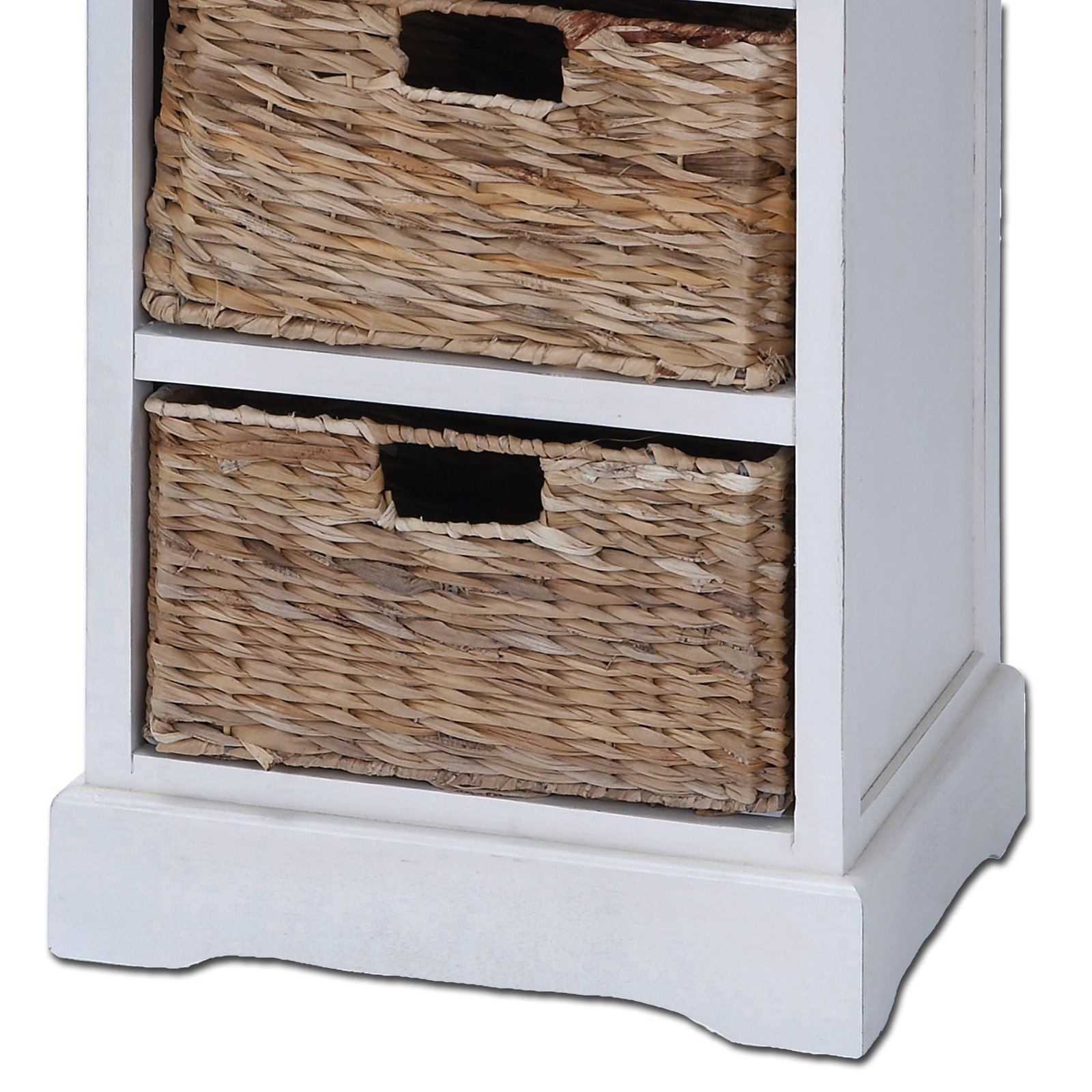 Urban Designs Malibu 3-Drawer Nightstand with Wicker Baskets - White Wooden Bedside Table for Bedroom Storage & Organization - Perfect for Small Spaces, Guest Rooms & Apartment Living