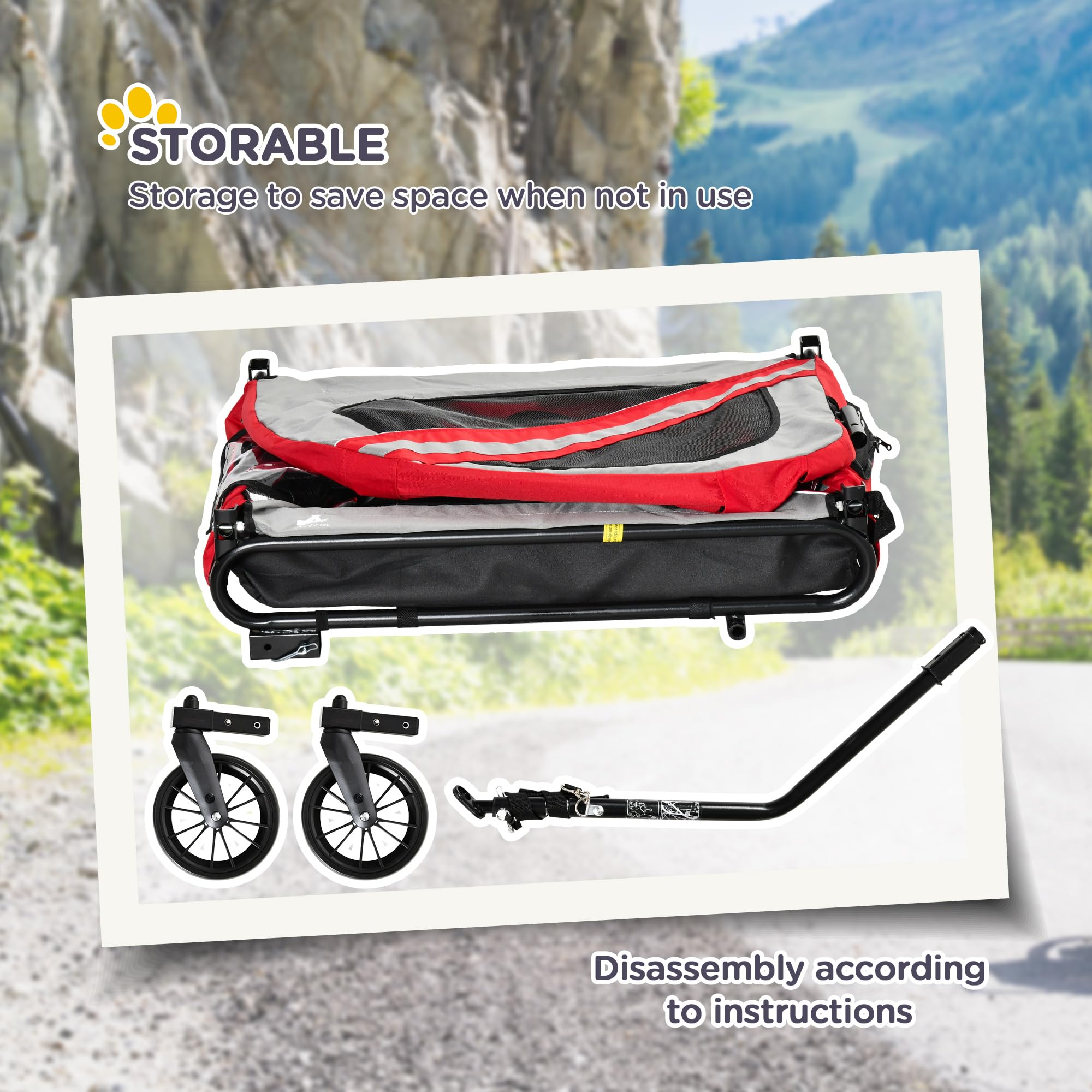 Aosom 2-in-1 Pet Bike Trailer for Small Dogs - Road-Visible Bicycle Stroller & Weatherproof Bike Wagon with Sidecar Attachment - Perfect for Cycling Adventures, Dog Park Trips & Outdoor Activities