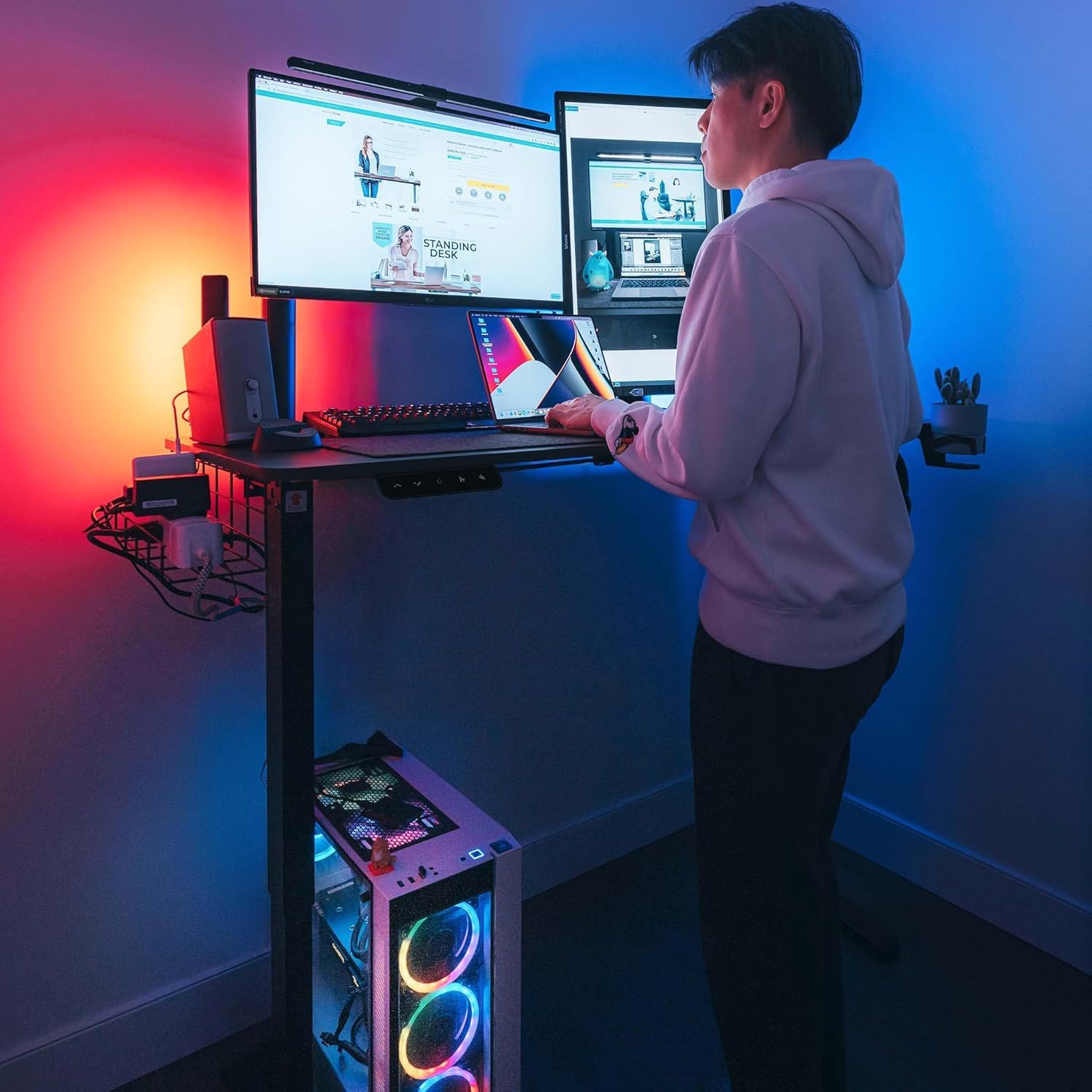 MotionGrey 55 x 24 Inch Electric Height Adjustable Standing Desk - Single Motor Black Frame with Table Top | Ergonomic Sit Stand Workstation for Home & Office | Perfect for Remote Work, Gaming & Study