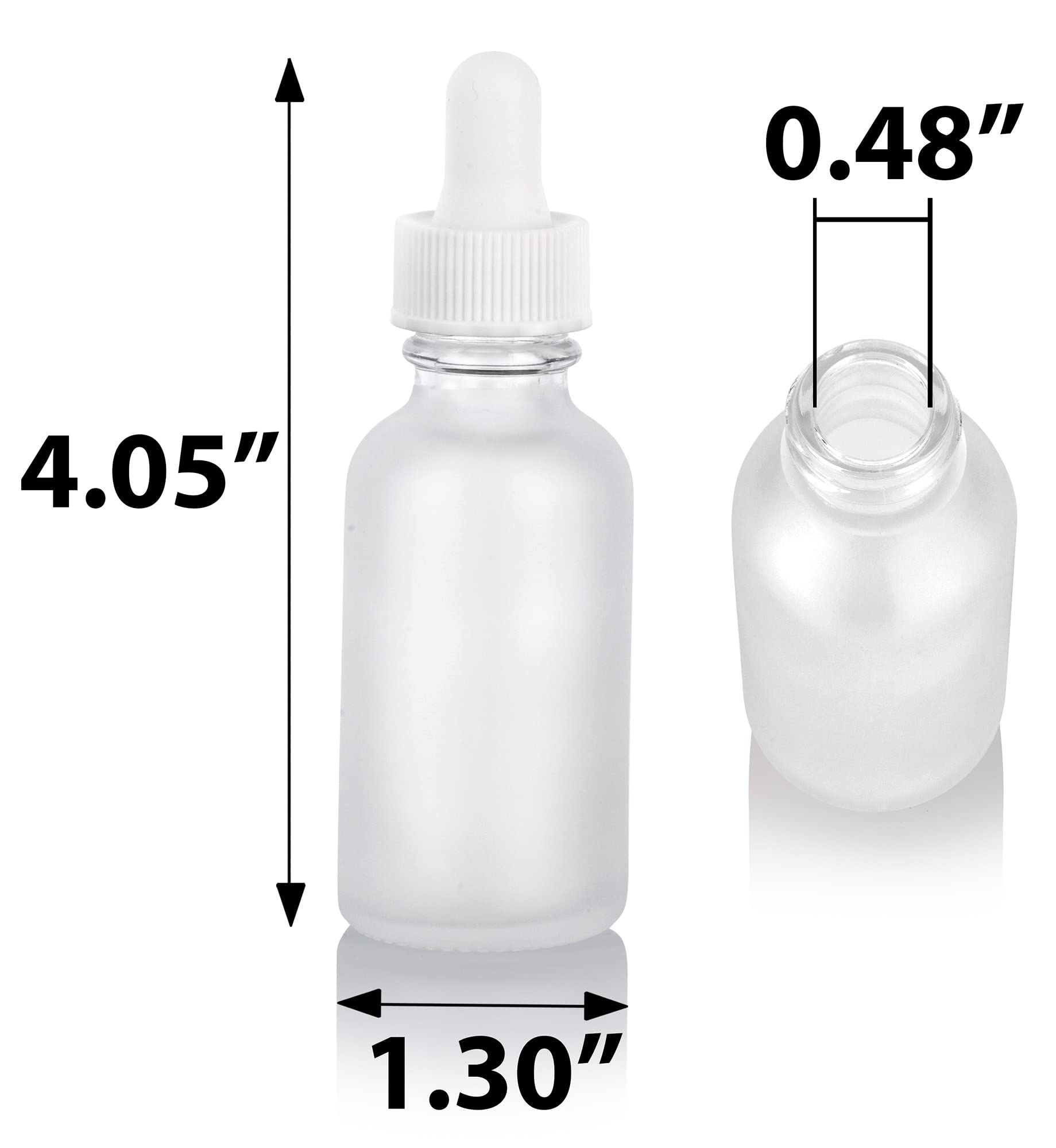 JUVITUS 1 oz Frosted Clear Glass Boston Round Bottle with White Dropper (24 Pack) + Funnel - Essential Oil, DIY Beauty, Aromatherapy & Travel-Sized Storage Solution