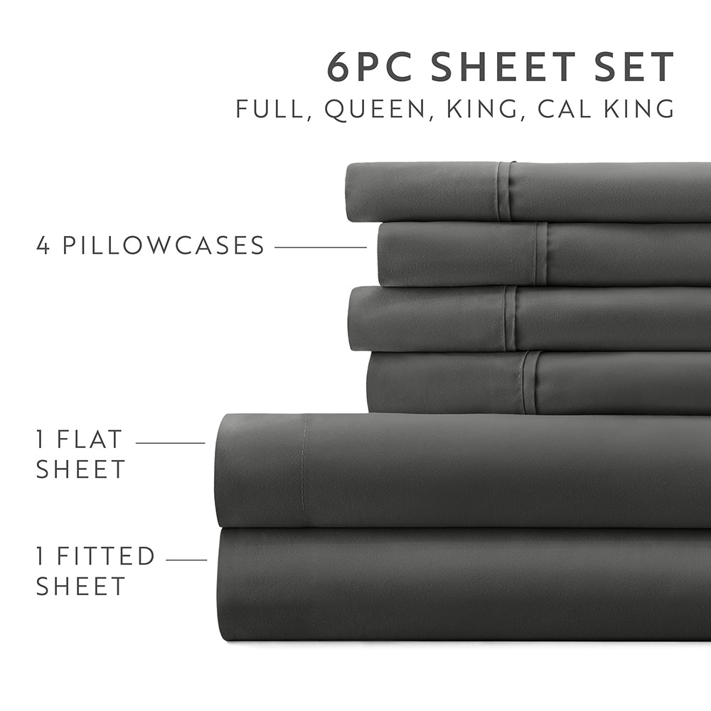 6-Piece Luxury Cotton Bed Sheet Set - Soft & Breathable for Ultimate Comfort - Perfect for Master Bedroom, Guest Room, or Dorm Use