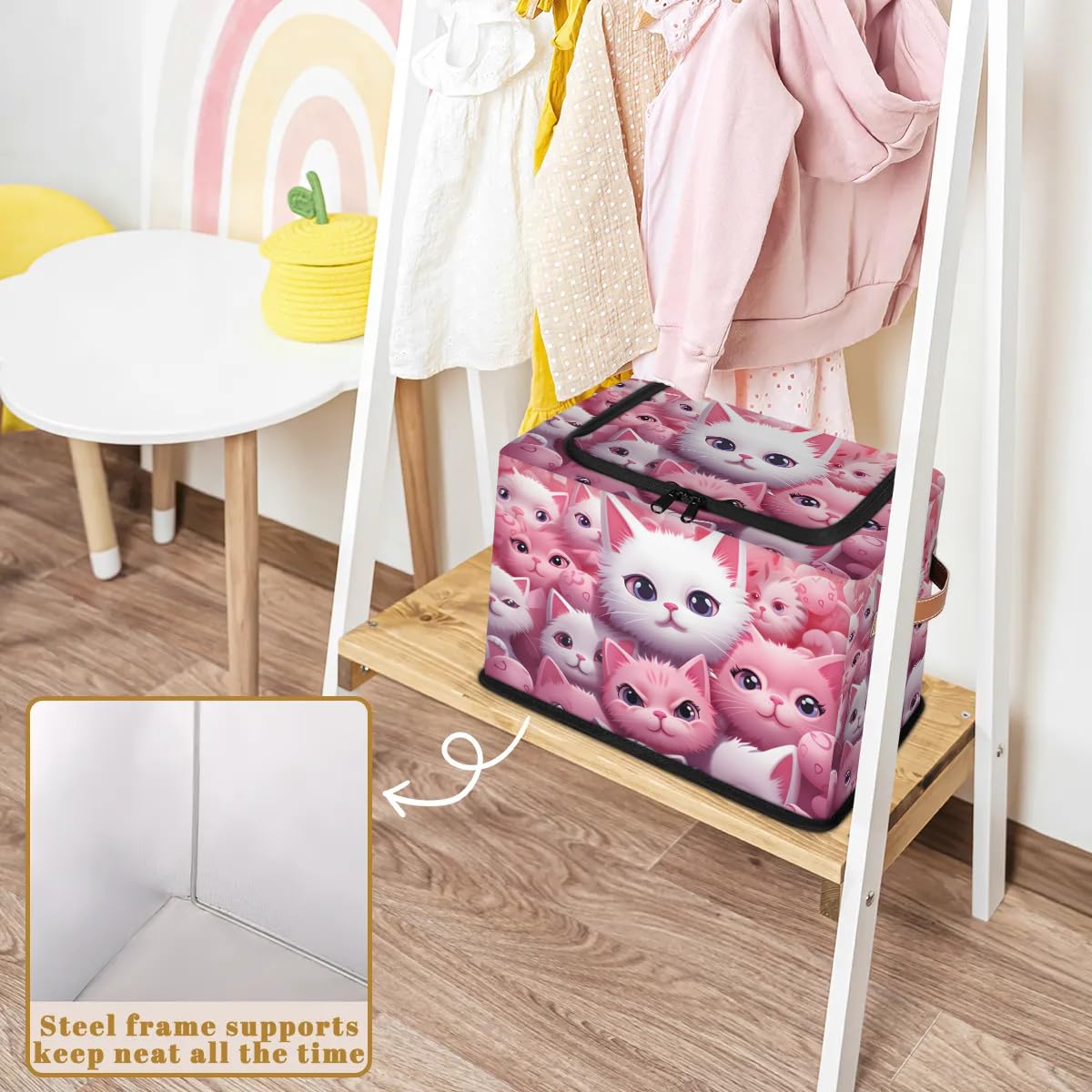 Collapsible Storage Bins with Lids - Cute Kitten Design Stackable Fabric Storage Cubes | Dustproof Closet Organizer for Clothes, Toys, Blankets | Perfect for Bedroom, Nursery, and Home Organization