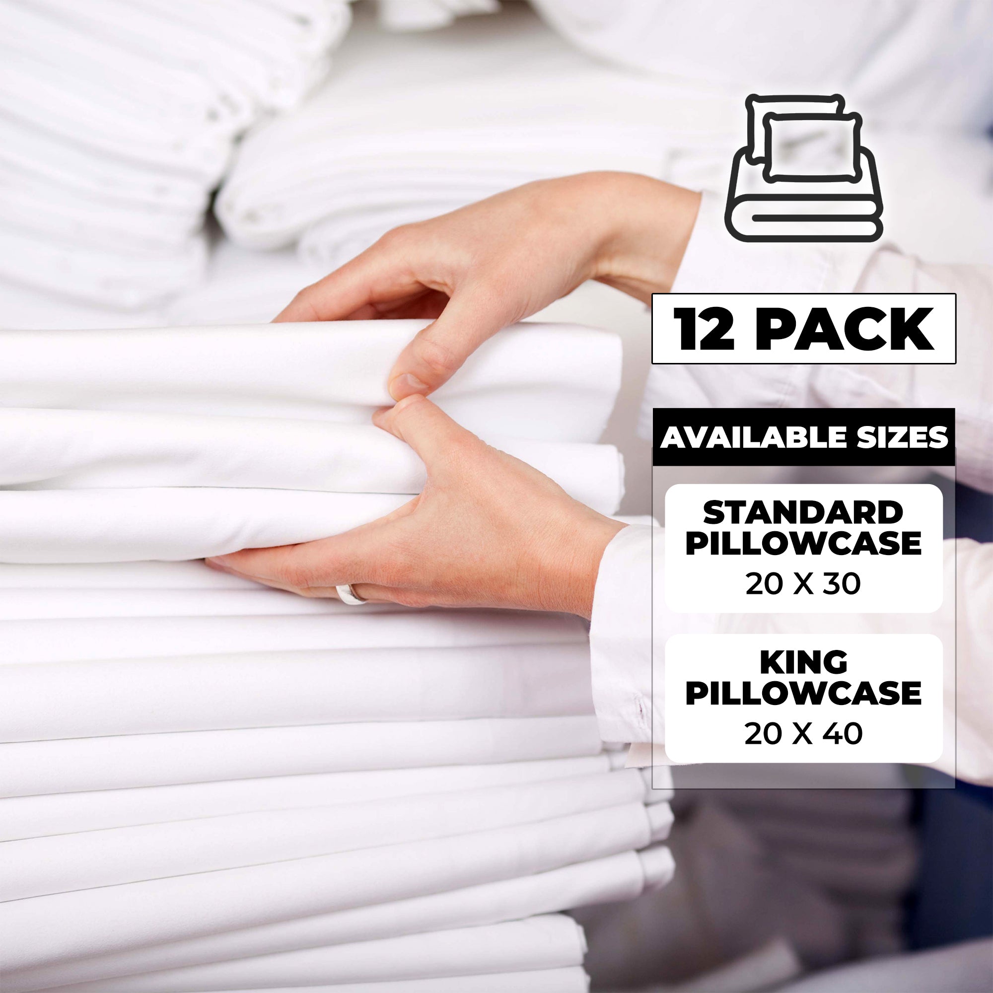 Premium 100% Cotton Percale Pillowcase Set of 12 - Hotel Quality, Breathable & Soft Bedding for Home, Guest Room, and Airbnb Use