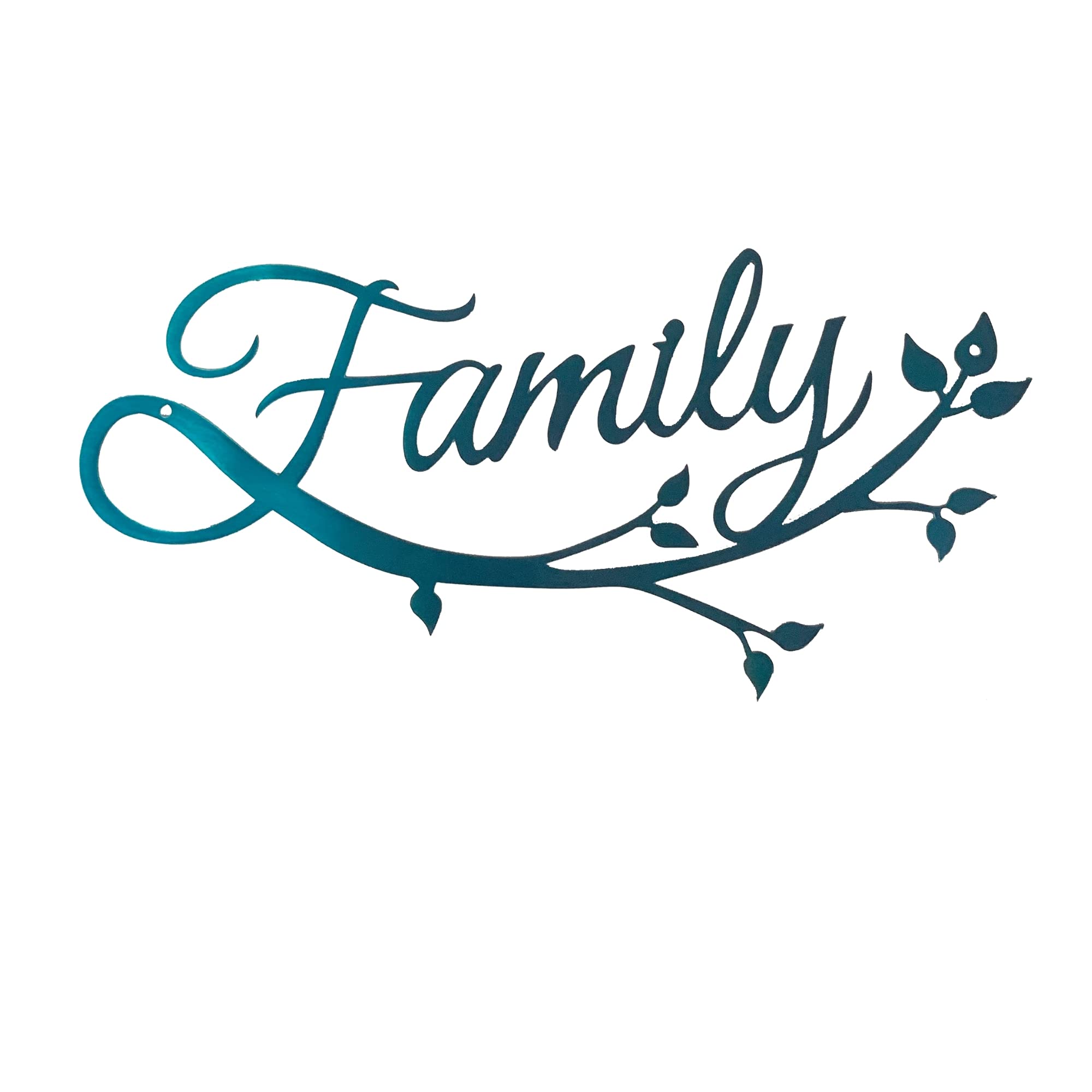 Riverside Designs Family Cursive Word Metal Wall Sign - Premium Heavy-Duty Home Decor for Living Room, Bedroom & Office - Handmade in USA (12 Inch, Teal Blue) | Perfect for Housewarming Gifts, Farmhouse Decor & Wall Art Displays
