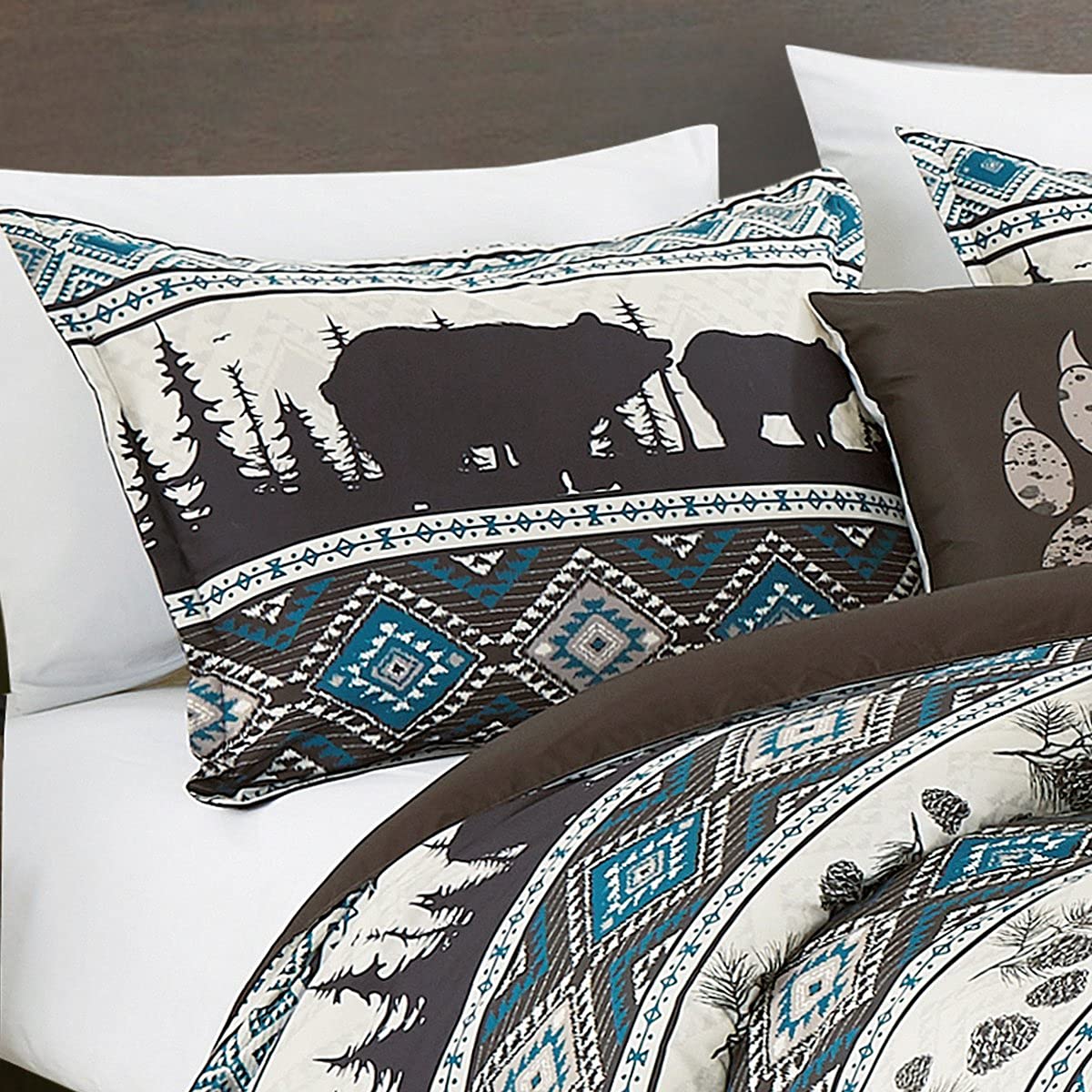 Linen Mart Queen Comforter Set - 6 Piece Microfiber Bedding with Southwest Turquoise Aztec Design | Soft & Breathable for All Seasons | Perfect for Master Bedroom, Guest Room, or Dorm Decor