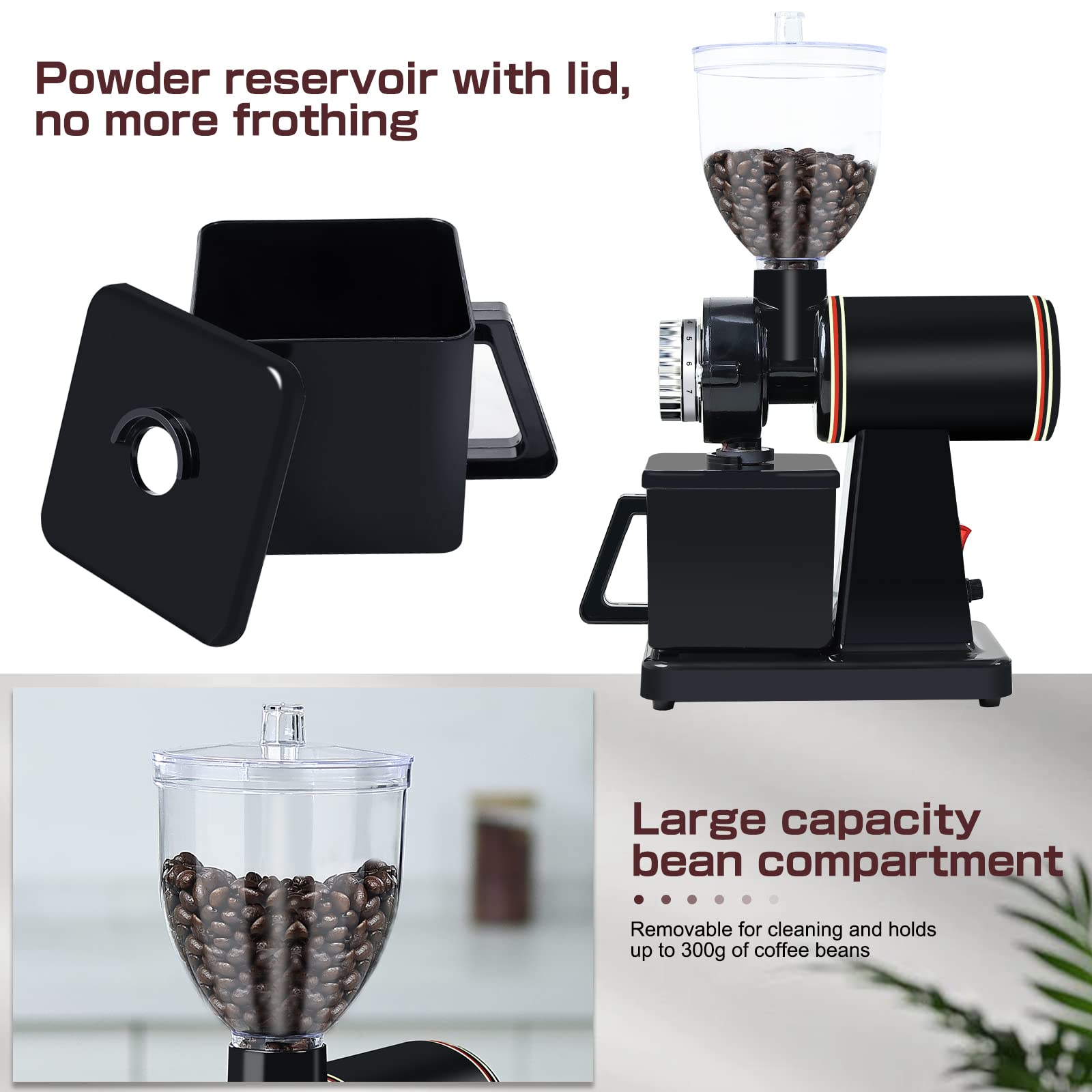 YaeMarine Professional Electric Coffee Grinder - Adjustable Coarseness, Fast & Quiet Coffee Bean Mill for Espresso, Drip, French Press - Perfect for Home & Office Use (Black)