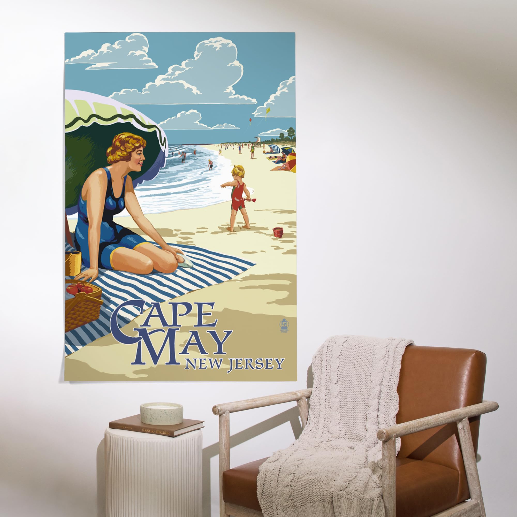 Lantern Press 36x54 Inch Giclee Art Print - Cape May New Jersey Beach Scene with Woman - Premium Wall Decor for Living Room, Bedroom & Office
