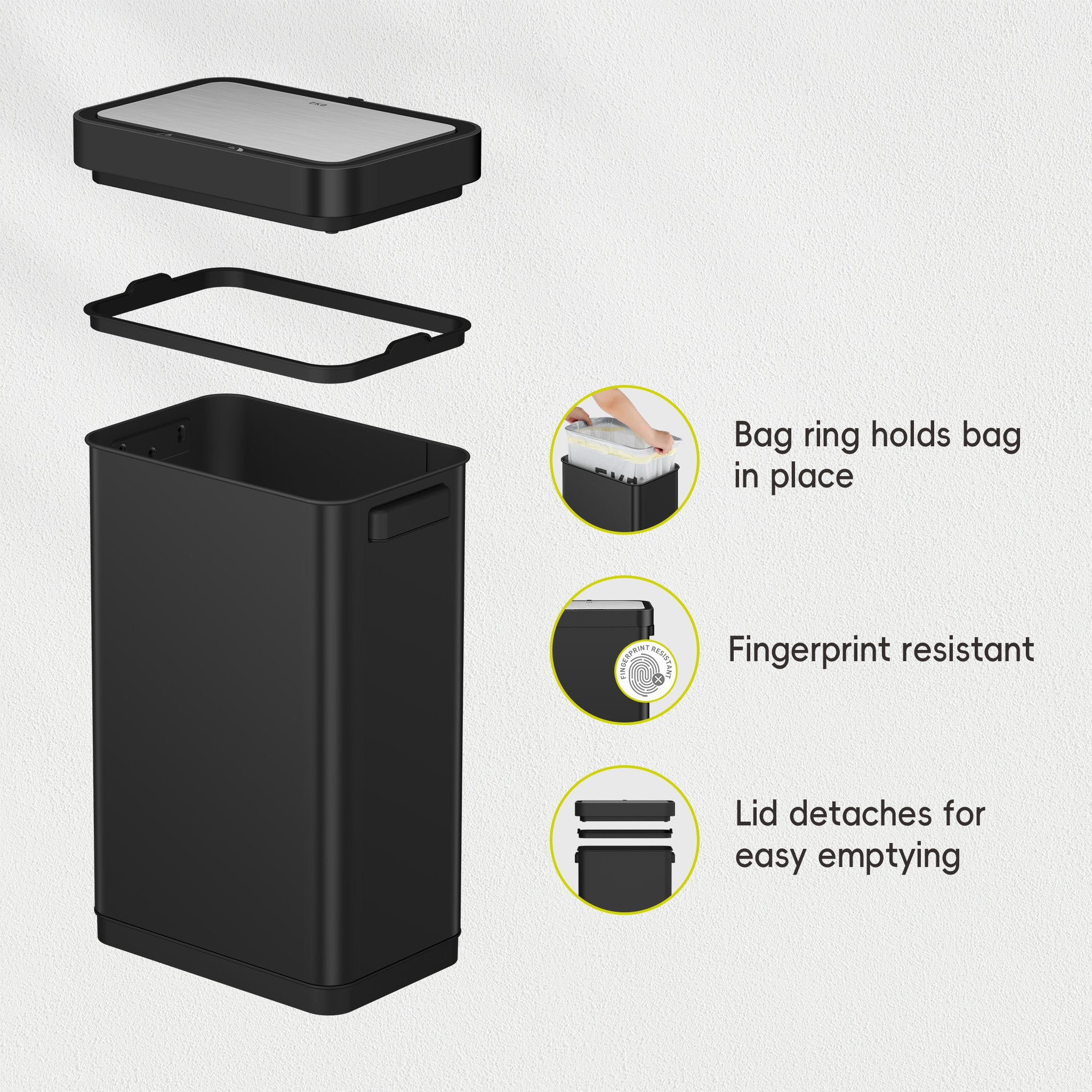 Premium Mirage T Sensor Trash Can 50L / 13.2 Gallon - Matte Black Kitchen & Office Waste Bin for Modern Home & Commercial Spaces