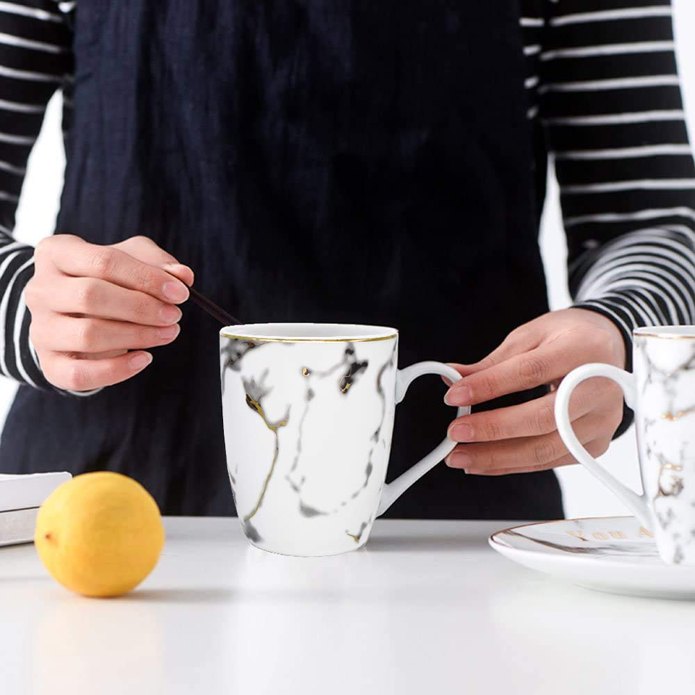 Handmade Ceramic Marble Coffee Mug - 12oz Tea Cup with Comfortable Handle for Hot Drinks, Perfect for Morning Coffee, Office Use & Gift Giving