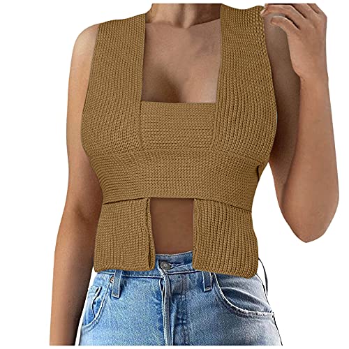 Strappy Knitted Vest Top - Women's Sleeveless Tie Crop Cami Tank Top | Backless Summer Fashion | Plus Size Boho Chic Outfit for Beach, Music Festival & Casual Wear