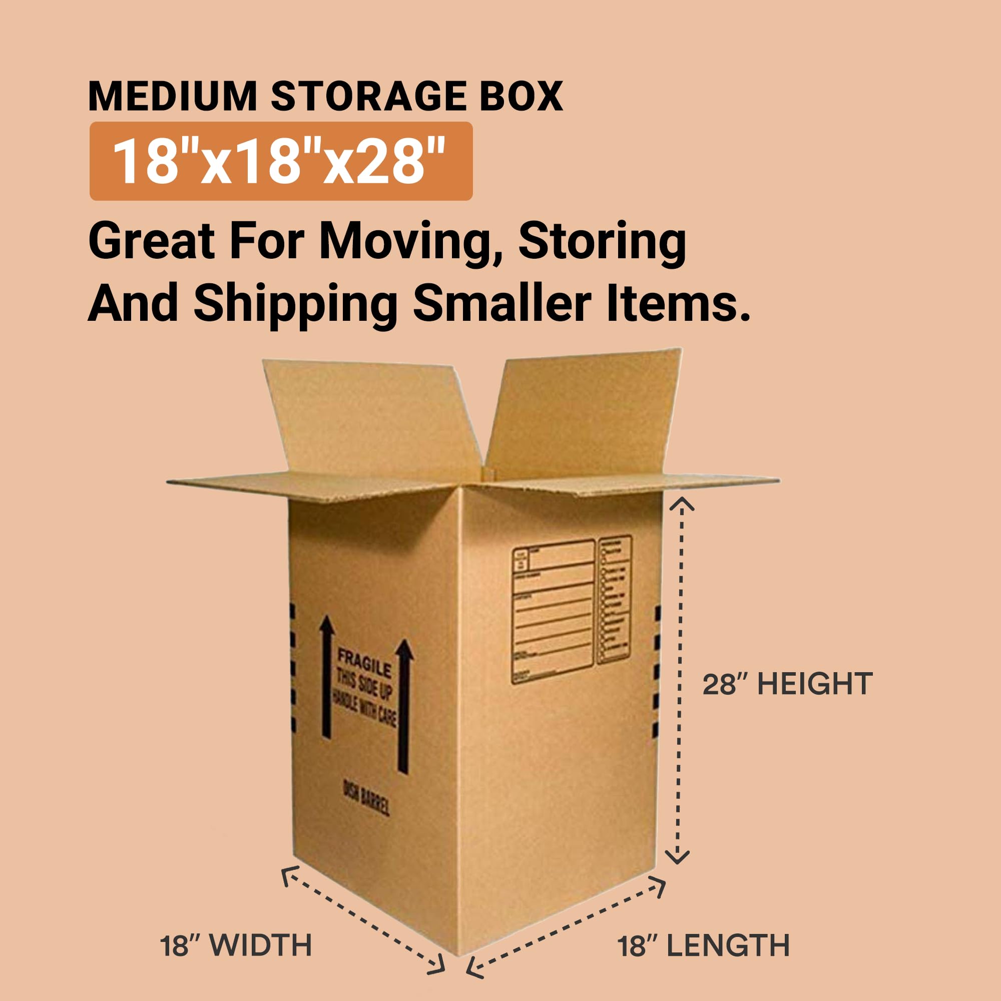 AVIDITI Small Corrugated Cardboard Shipping Boxes 18x18x28 Inches - 5 Pack for Packing, Moving, Storage | Perfect for Ecommerce, Home & Office Organization