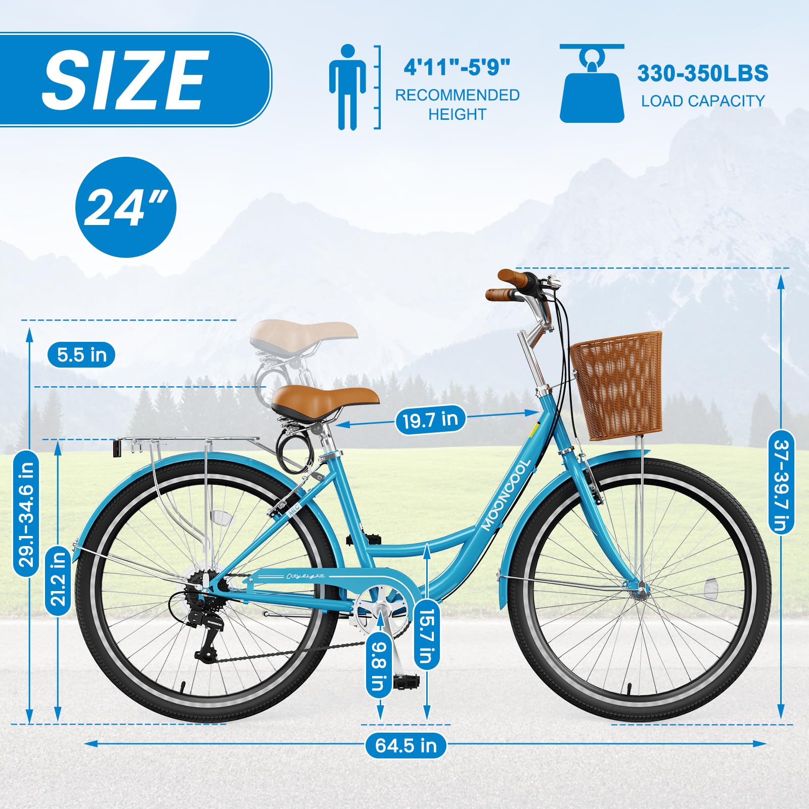 ABORON 7-Speed Beach Cruiser Bike for Adults - Hi-Ten Steel Frame, Front Basket & Rear Rack - Classic Vintage City Bicycle for Urban Commuting, Beach Rides, Park Trails & Leisure Cycling