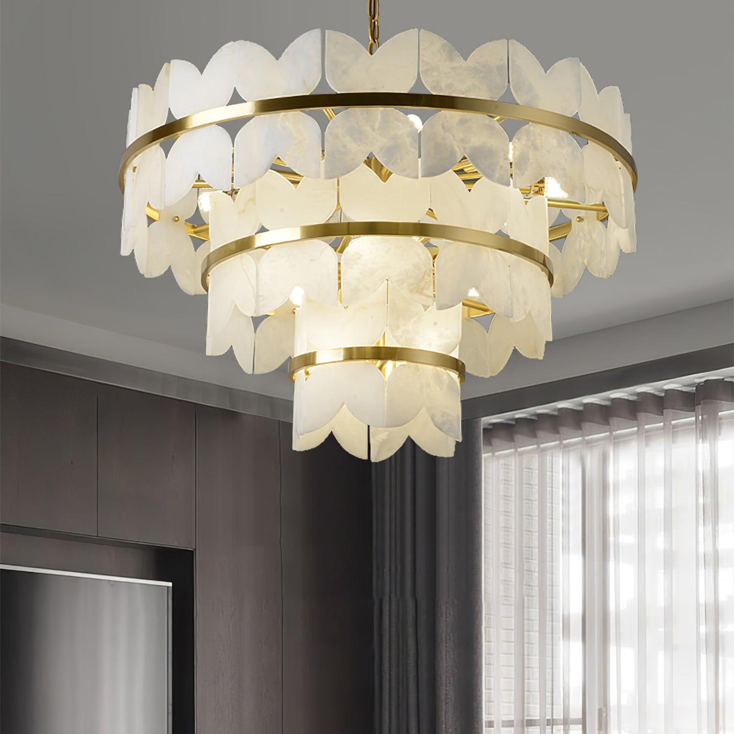 Elegant Alabaster Cloudscape Chandelier - Modern Crystal Ceiling Light Fixture for Dining Room, Bedroom & Living Room Decor