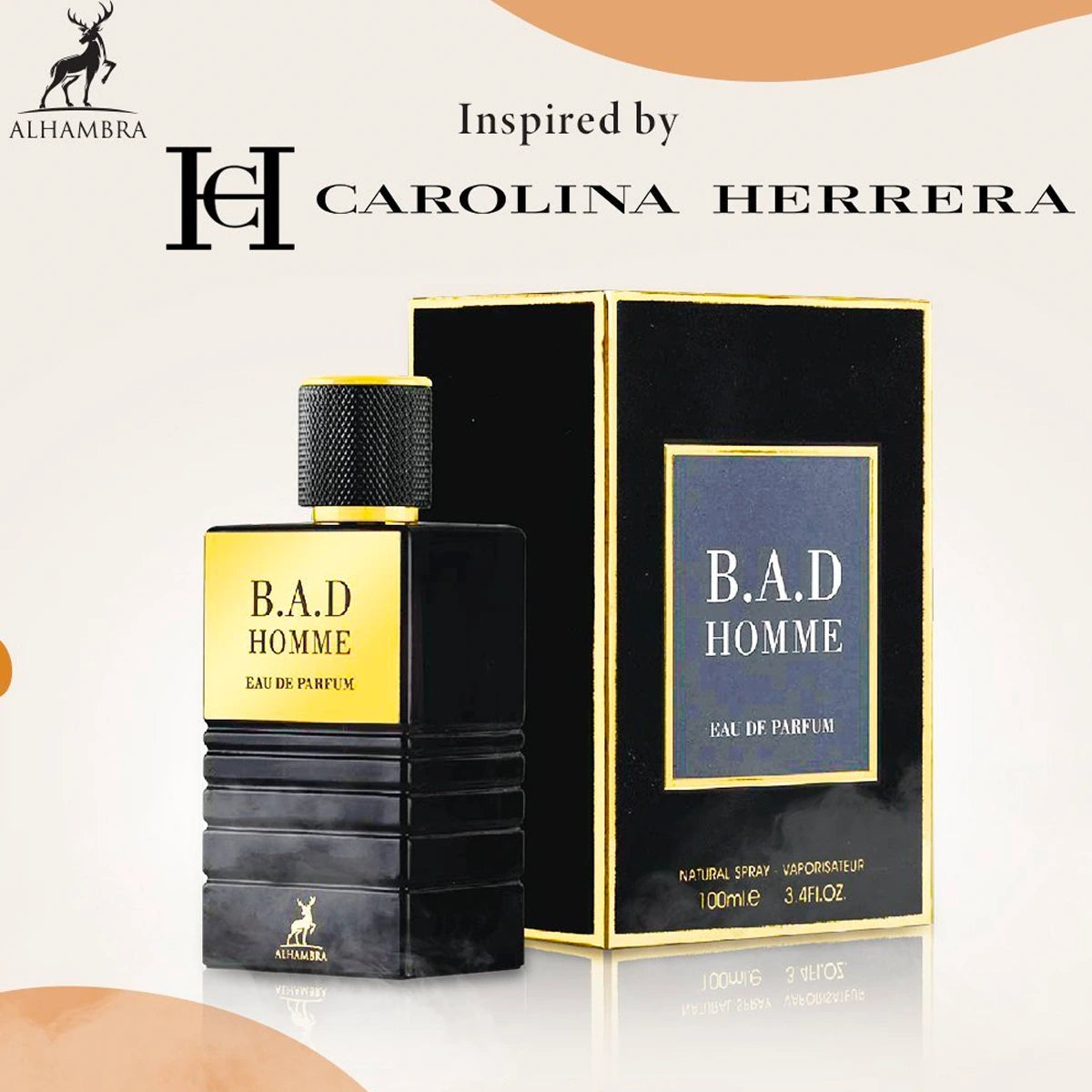 B.A.D. HOMME Men's Eau De Parfum 3.4 oz - Premium Cologne for Men, Long Lasting Fragrance for Date Night, Office & Special Occasions
